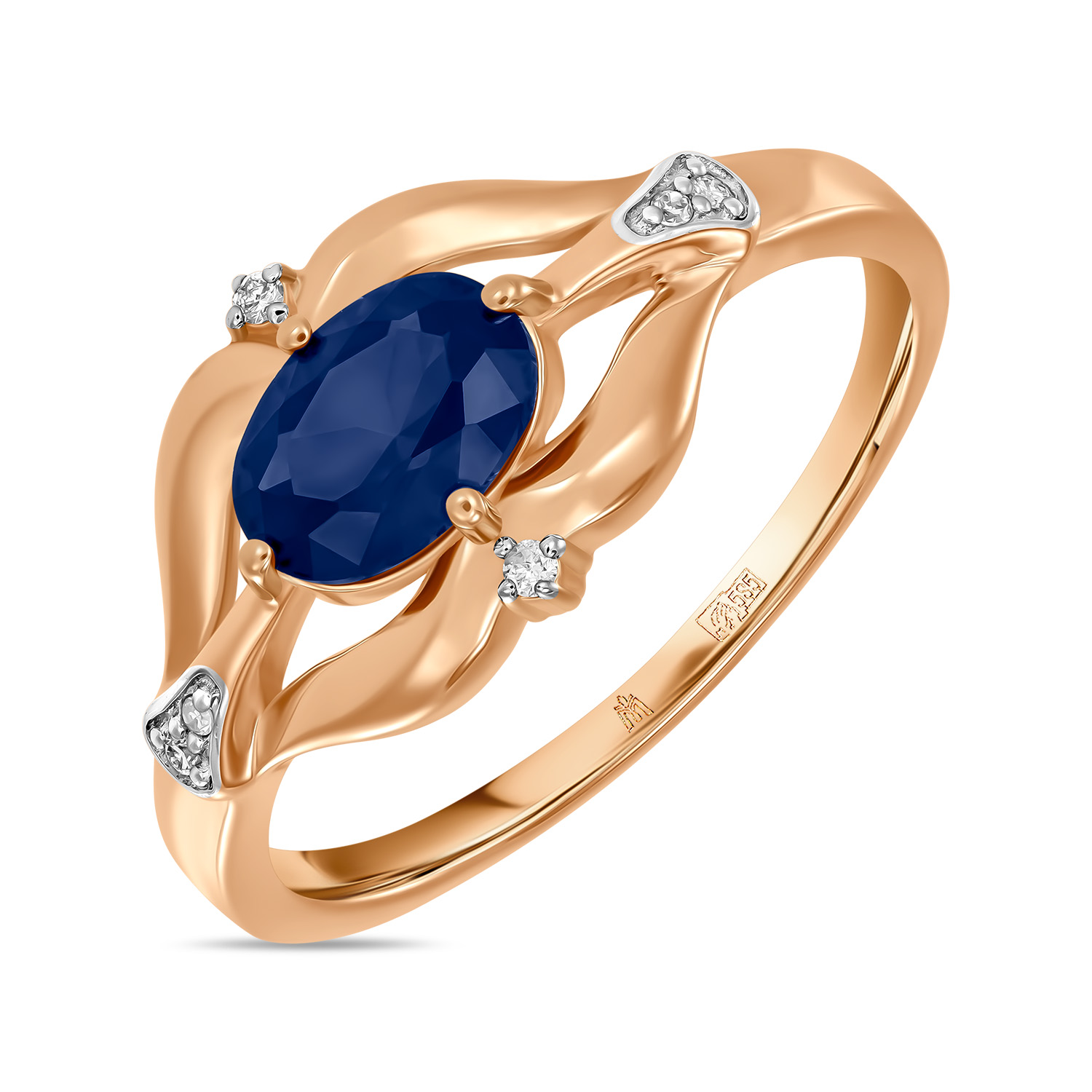 Кольца МЮЗ Золотое кольцо с бриллиантами и выращенным сапфиром 22795