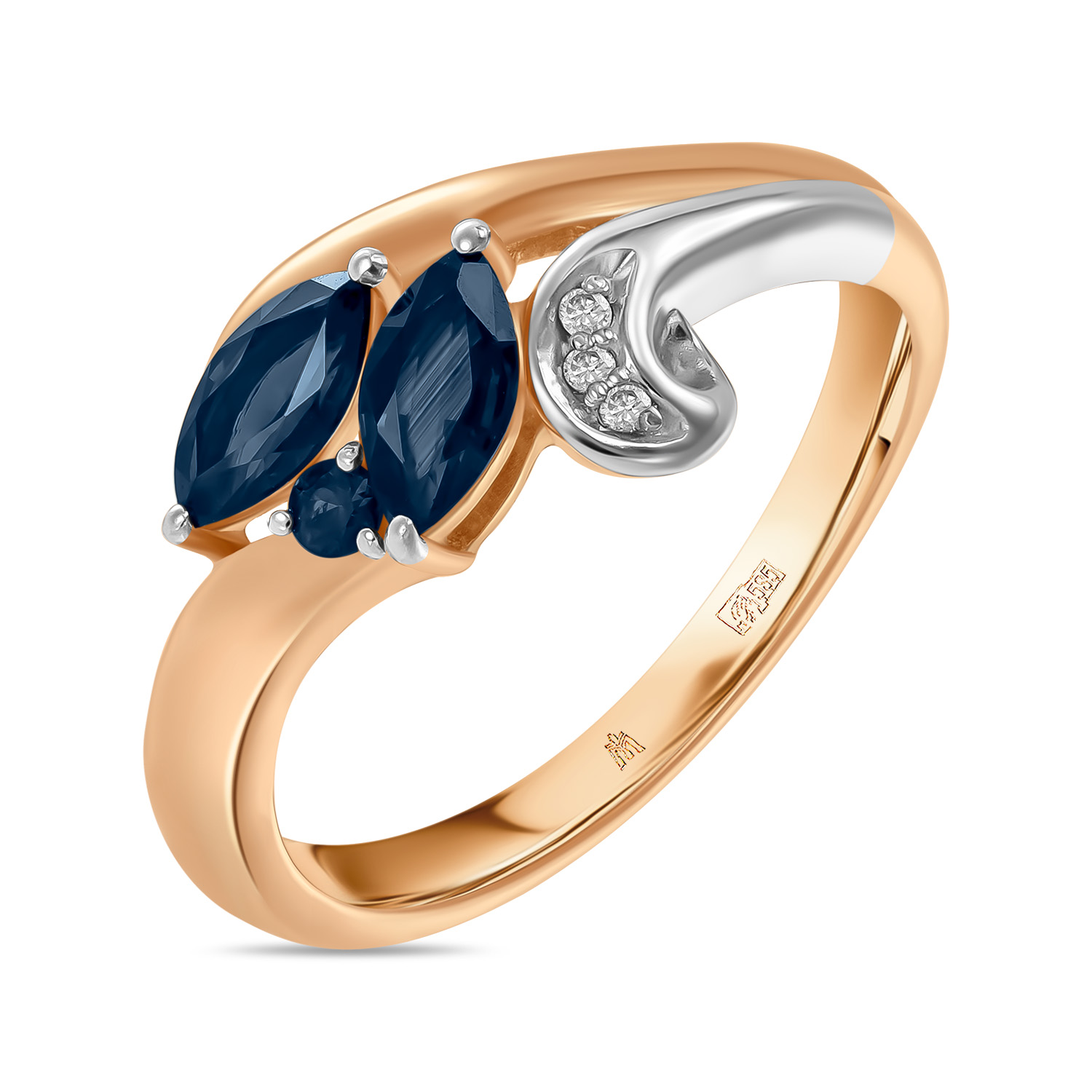 Кольца МЮЗ Золотое кольцо с бриллиантами и сапфирами 27796
