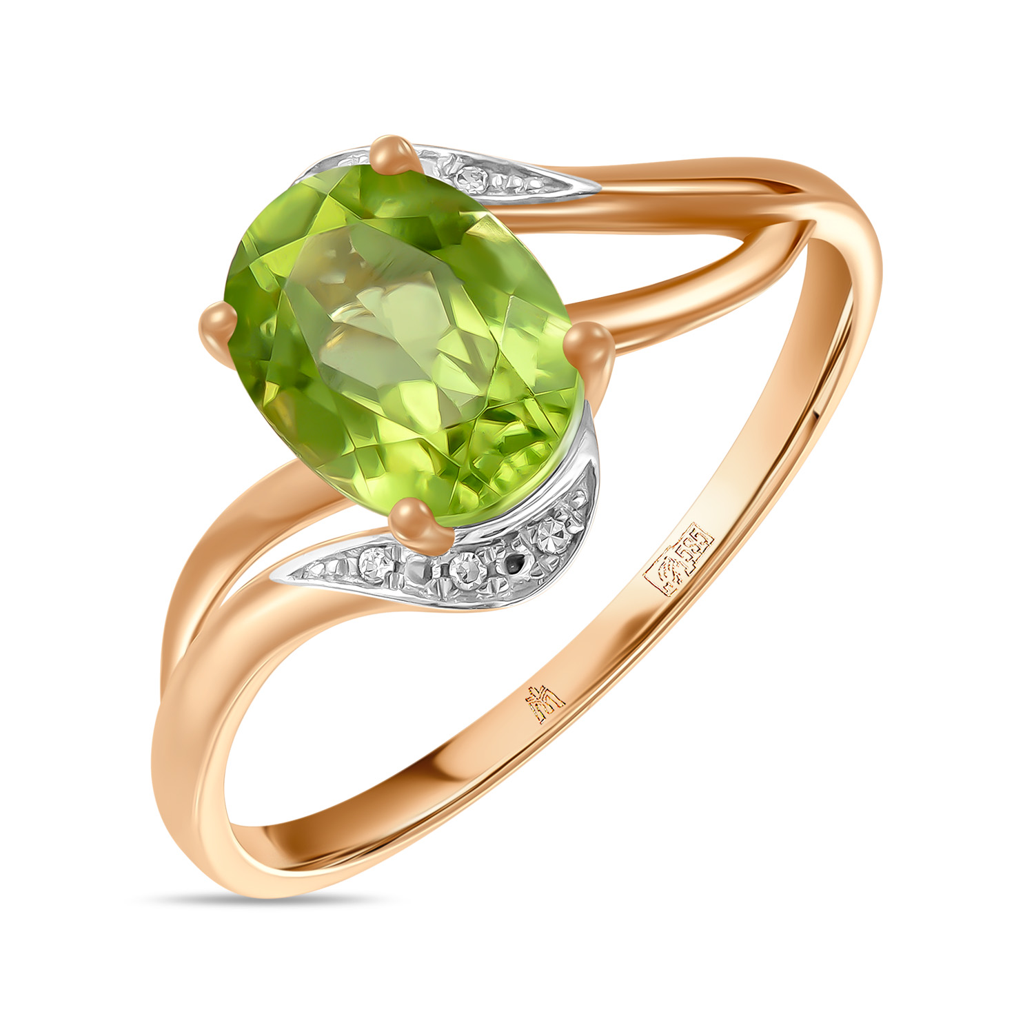 Кольца МЮЗ Золотое кольцо с бриллиантами и перидотом