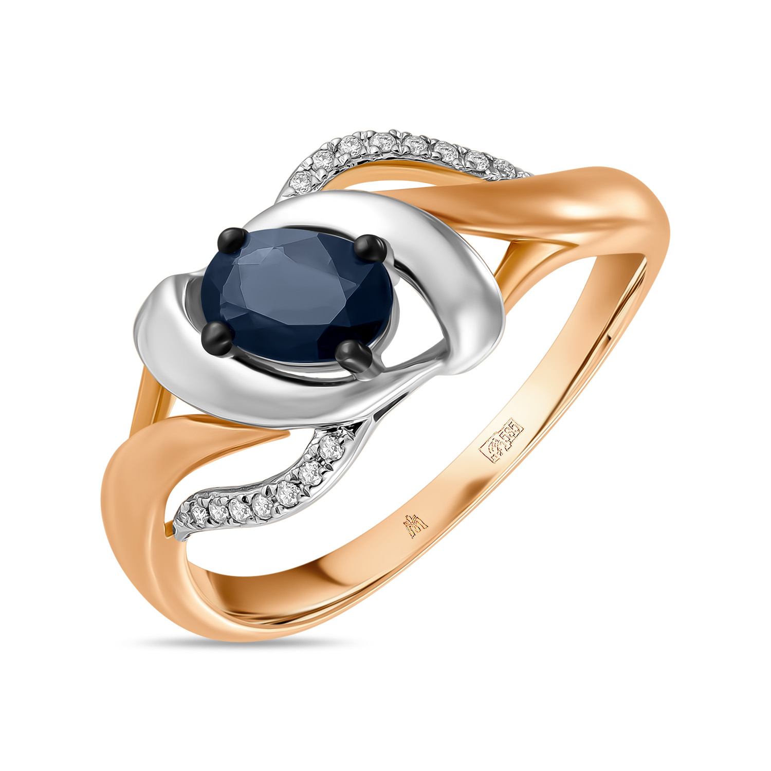 Кольца МЮЗ Золотое кольцо с бриллиантами и сапфиром