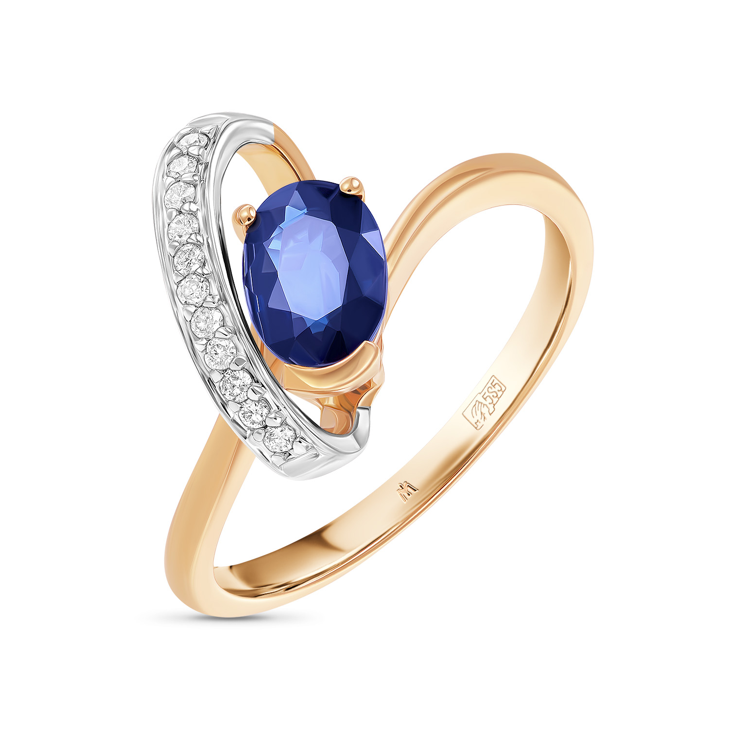 Кольца МЮЗ Золотое кольцо с бриллиантами и сапфиром 41995
