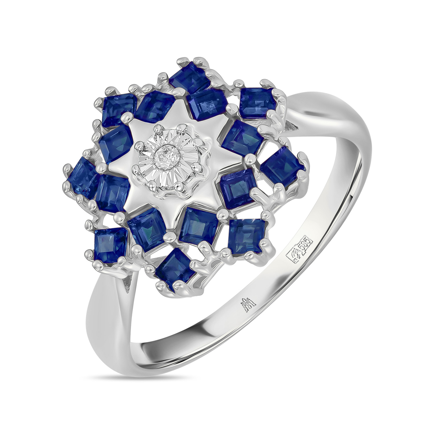Кольца МЮЗ Кольцо с бриллиантом и сапфирами кольца мюз кольцо с бриллиантом и цветными сапфирами