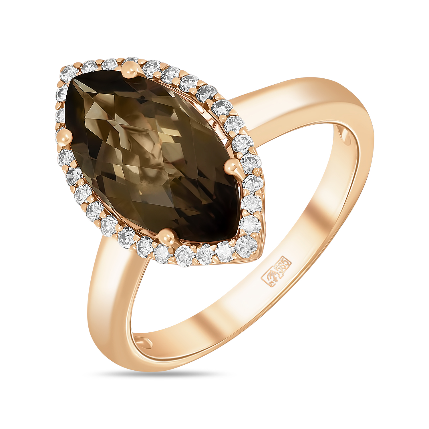 Кольца МЮЗ Золотое кольцо с бриллиантами и кварцем