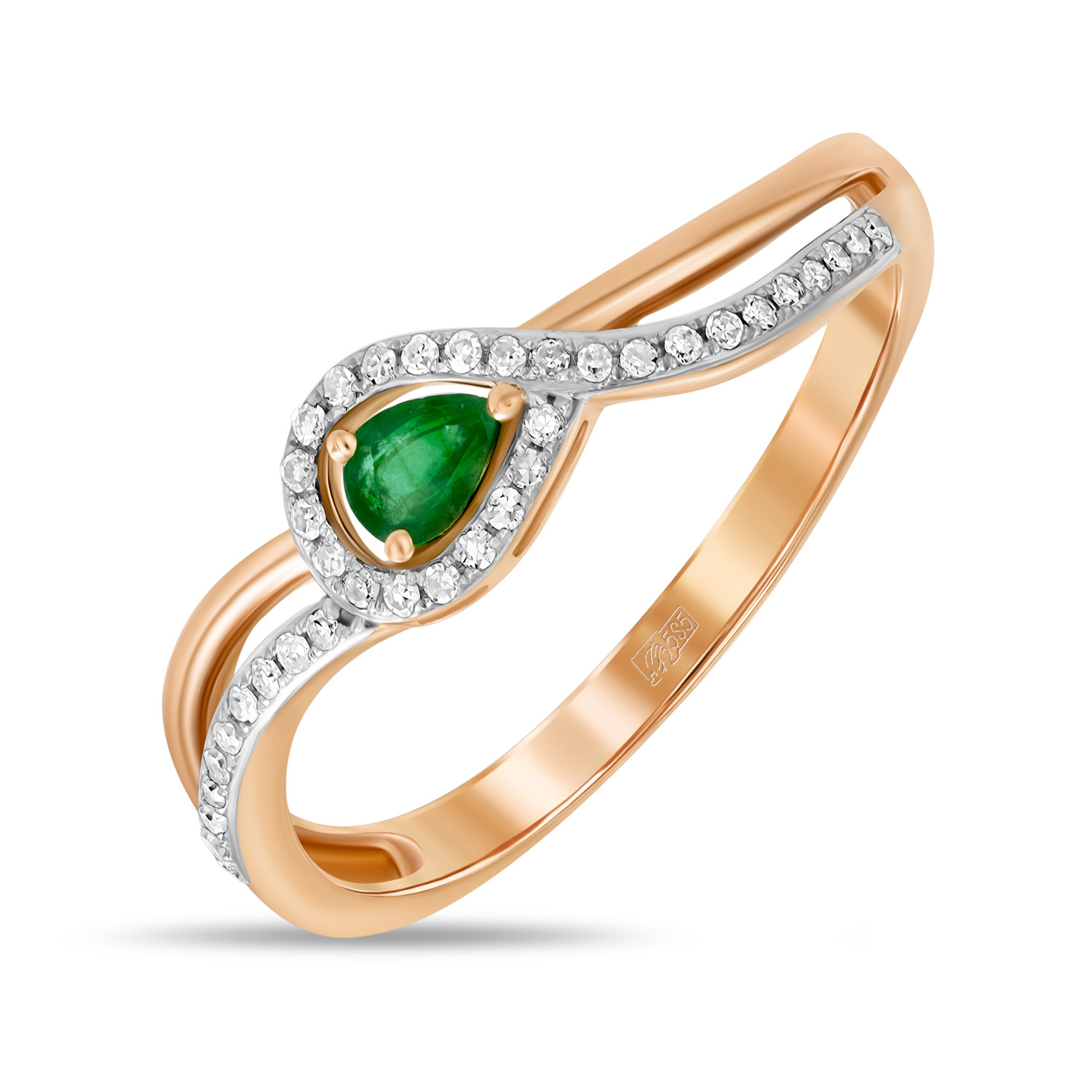 Кольца МЮЗ Золотое кольцо с бриллиантами и изумрудом 33160