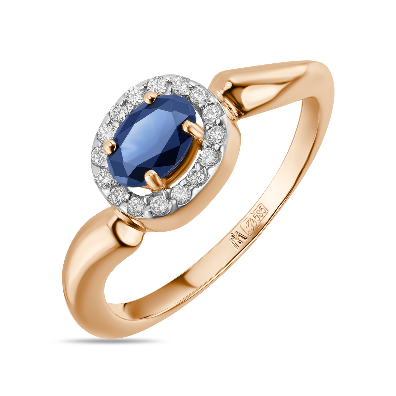 Кольца МЮЗ Золотое кольцо с выращенным сапфиром и фианитами 23668