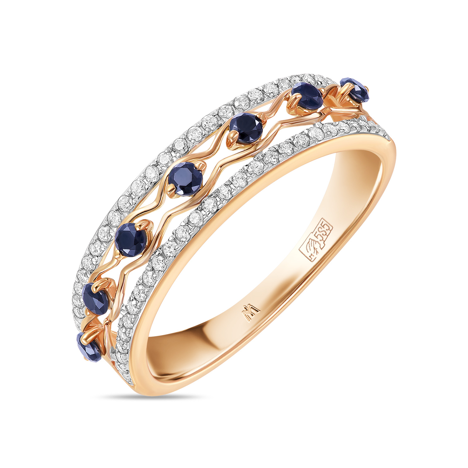Кольца МЮЗ Золотое кольцо с бриллиантами и сапфирами 37160