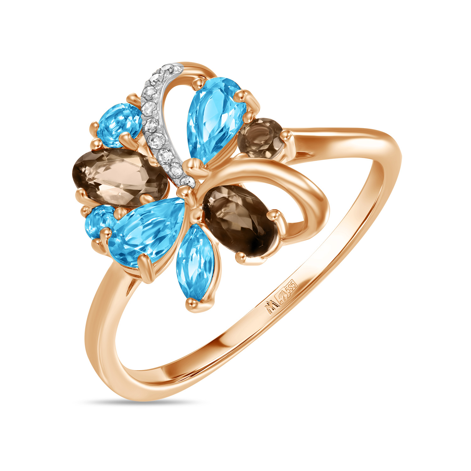 Кольца МЮЗ Золотое кольцо с топазом, бриллиантами и кварцем кольца мюз золотое кольцо с топазом бриллиантами и кварцем
