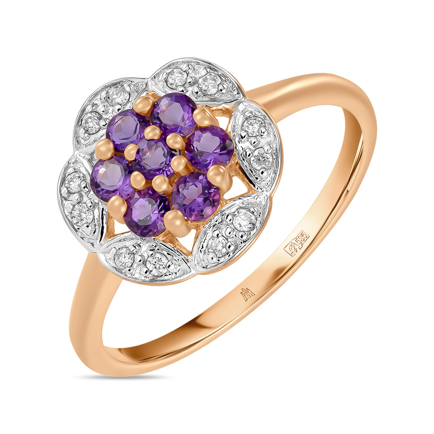 кольца мюз золотое кольцо с аметистами иолитом и рубинами Кольца МЮЗ Золотое кольцо с аметистами и бриллиантами