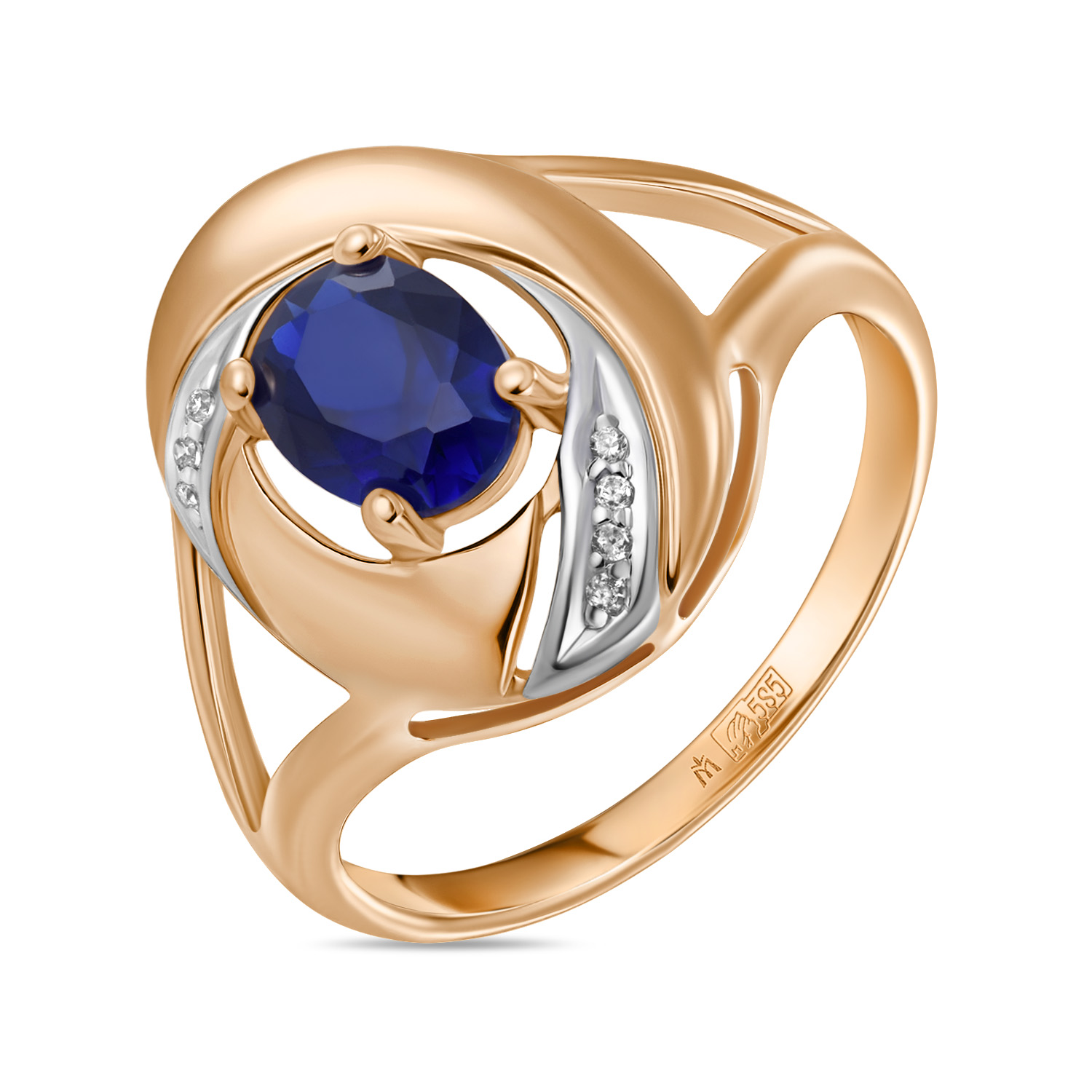 Кольца МЮЗ Золотое кольцо с выращенным сапфиром и фианитами 23568