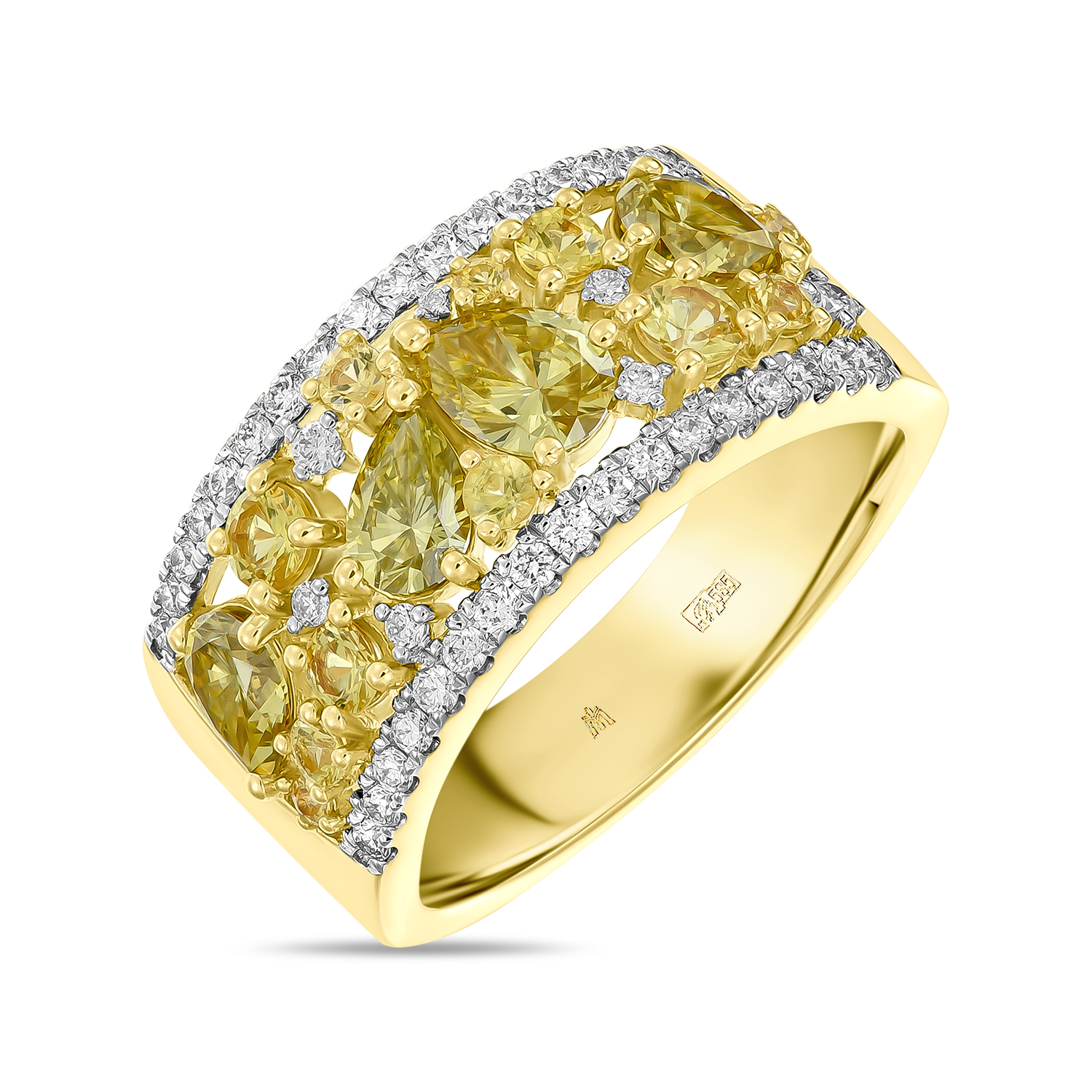 Кольца МЮЗ Кольцо с облагороженными бриллиантами, бриллиантами и цветными сапфирами кольца мюз золотое кольцо с облагороженными бриллиантами и цветными бриллиантами