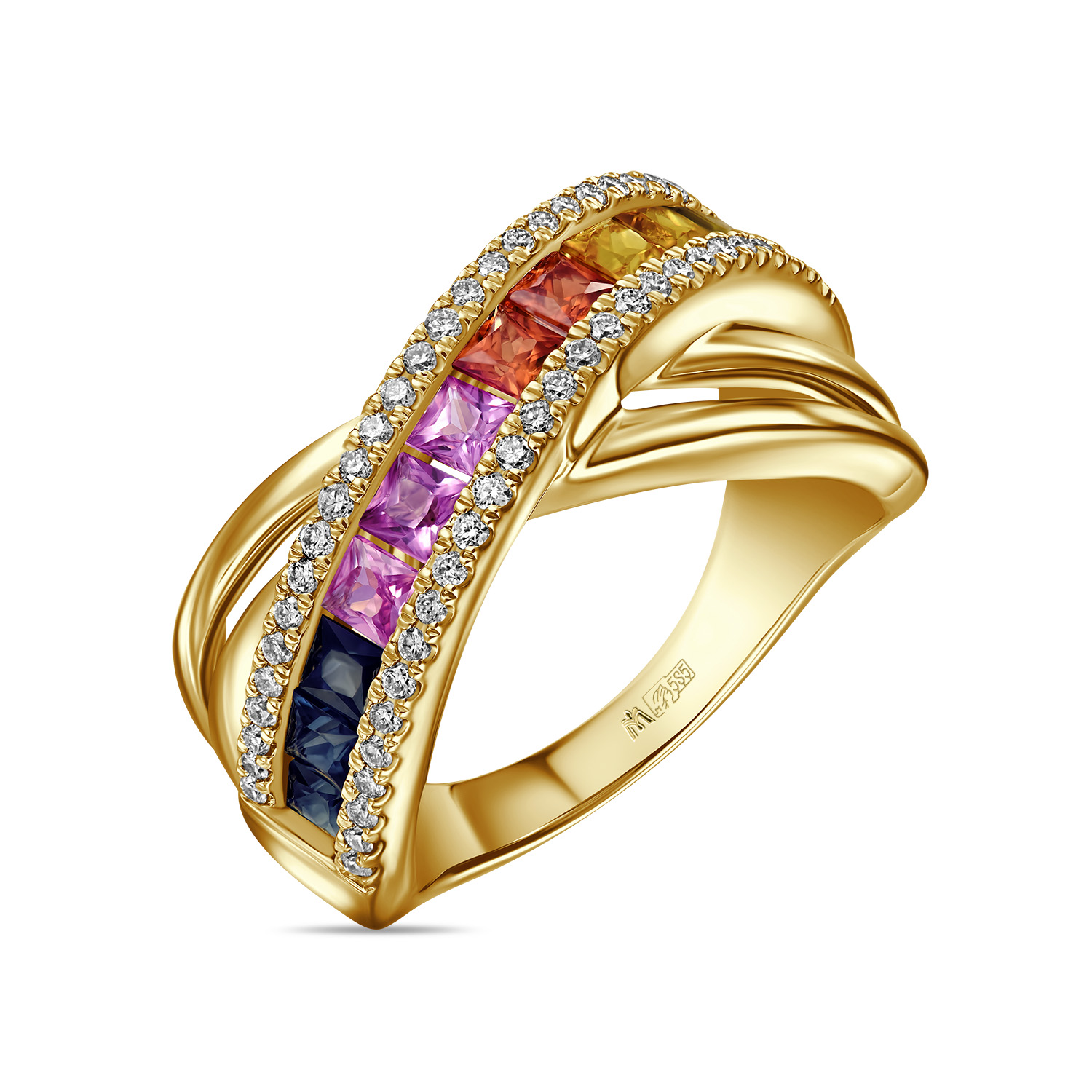 кольца мюз кольцо с топазом бриллиантами и цветными сапфирами Кольца МЮЗ Кольцо с бриллиантами, сапфирами и цветными сапфирами