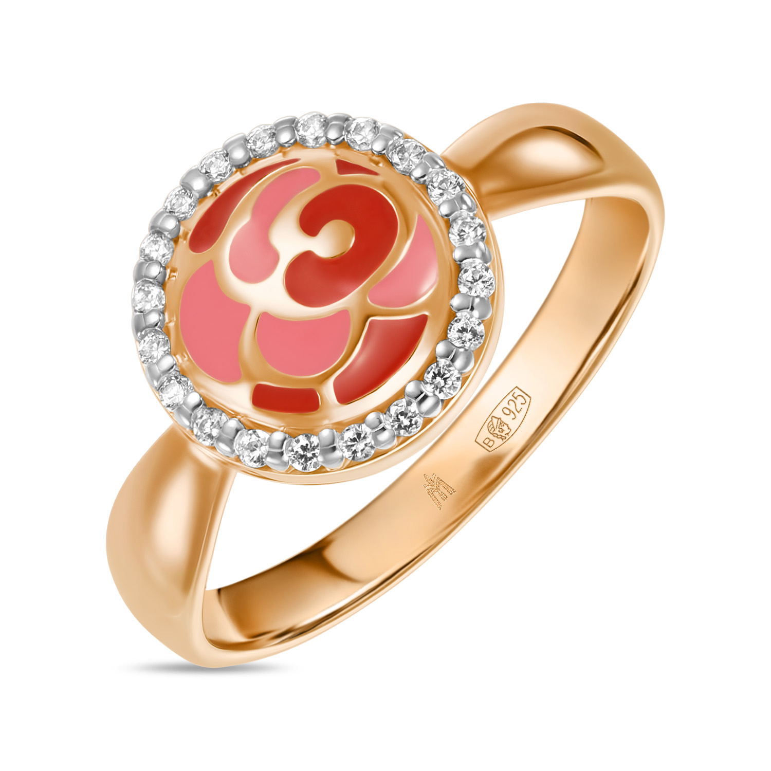 Кольца МЮЗ Кольцо с эмалью и фианитами кольца мюз кольцо с эмалью шпинелью синтетическим корундом и фианитами
