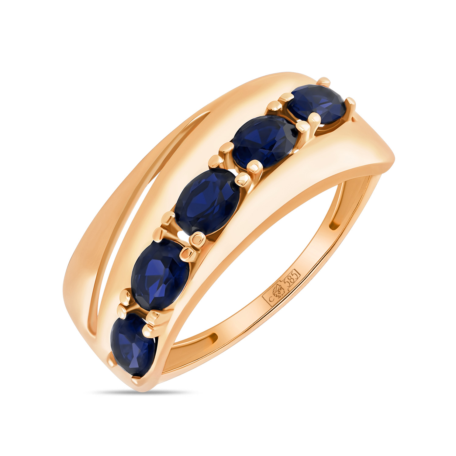 кольца мюз золотое кольцо с цветными сапфирами и выращенным сапфиром Кольца МЮЗ Золотое кольцо с выращенным сапфиром