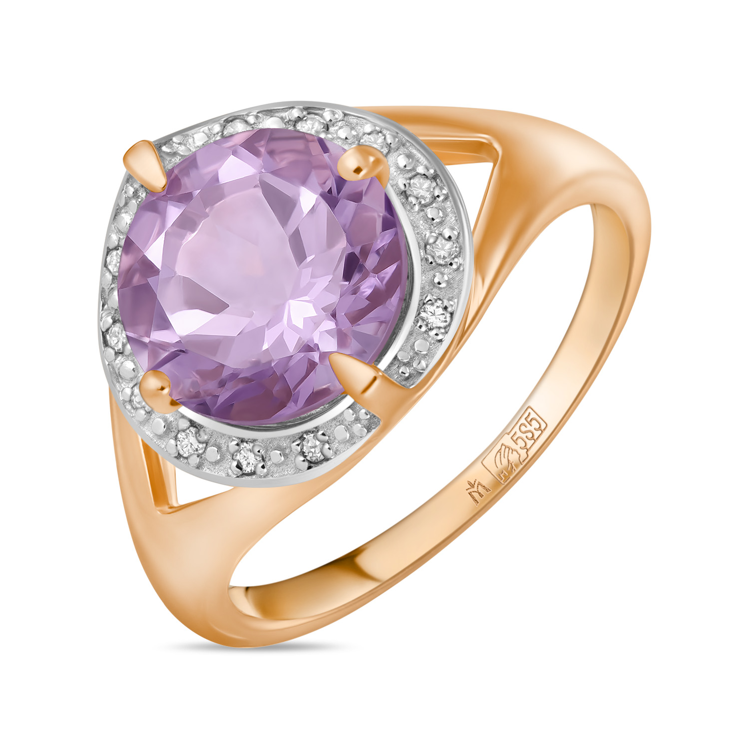 Кольца МЮЗ Золотое кольцо с аметистом и бриллиантами 29195