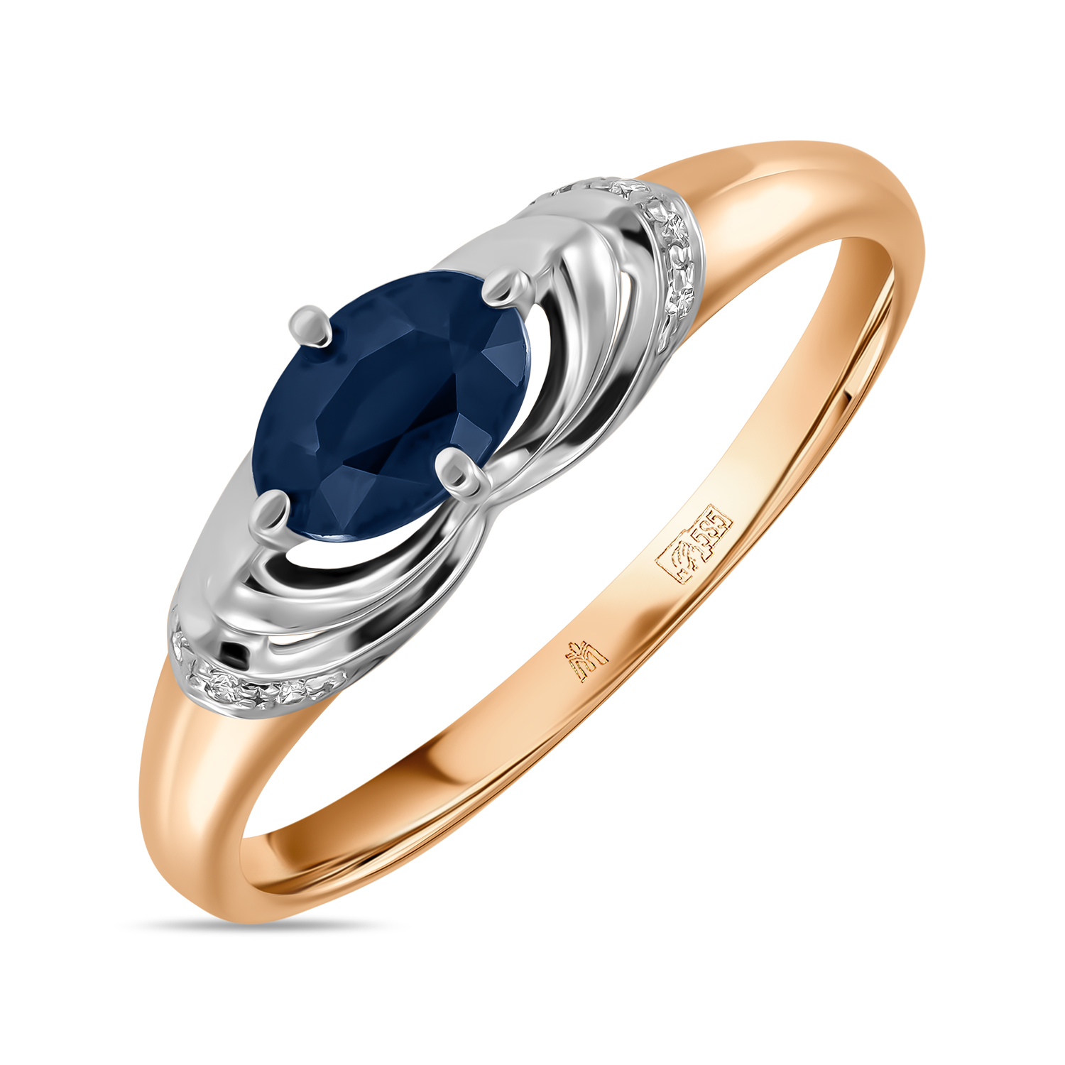 Кольца МЮЗ Золотое кольцо с бриллиантами и сапфиром 22760