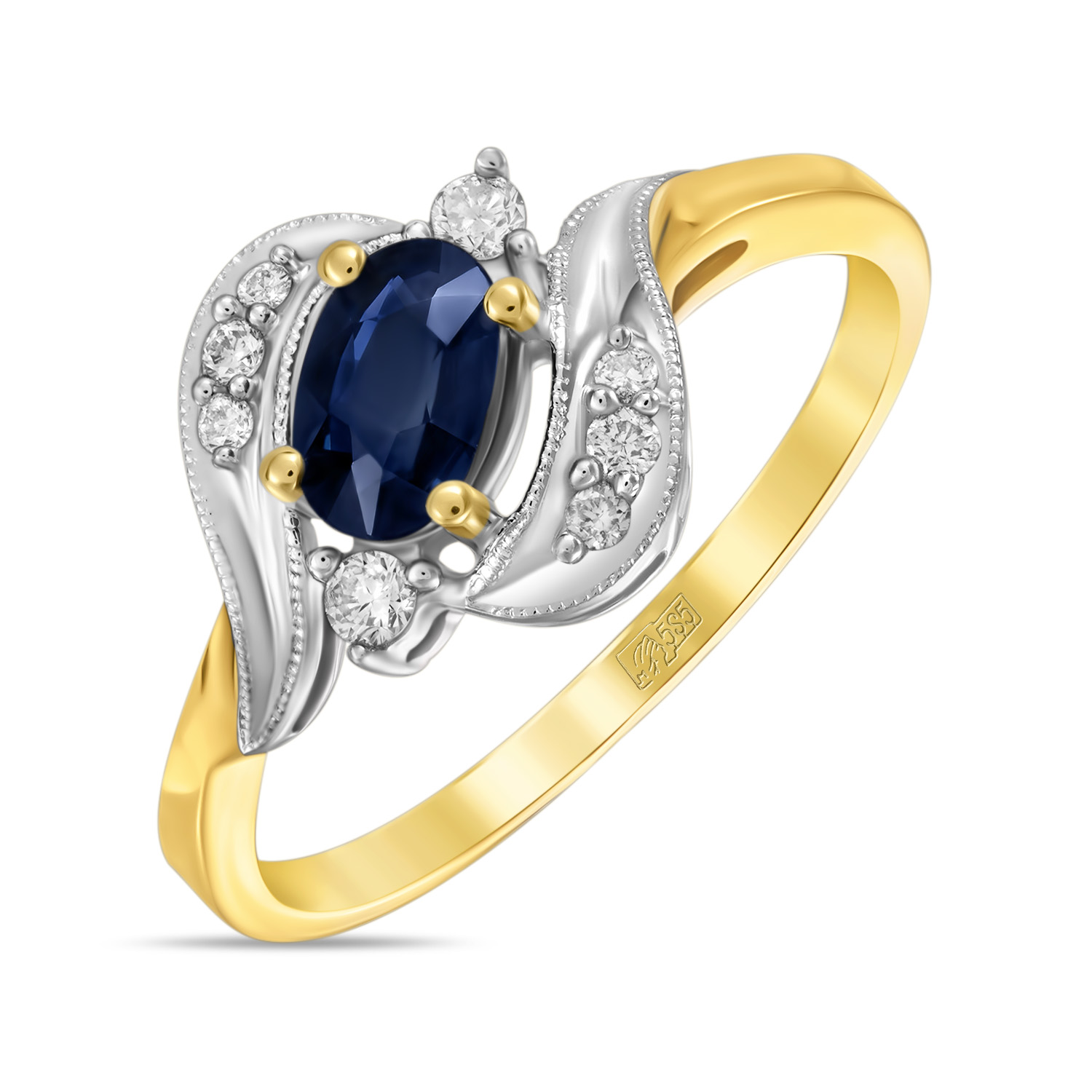 Кольца МЮЗ Золотое кольцо с бриллиантами и сапфиром 35795