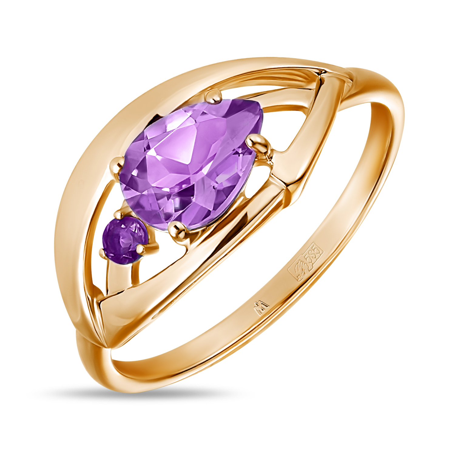 Кольца МЮЗ Золотое кольцо с аметистами кольца мюз золотое кольцо с аметистами и топазом