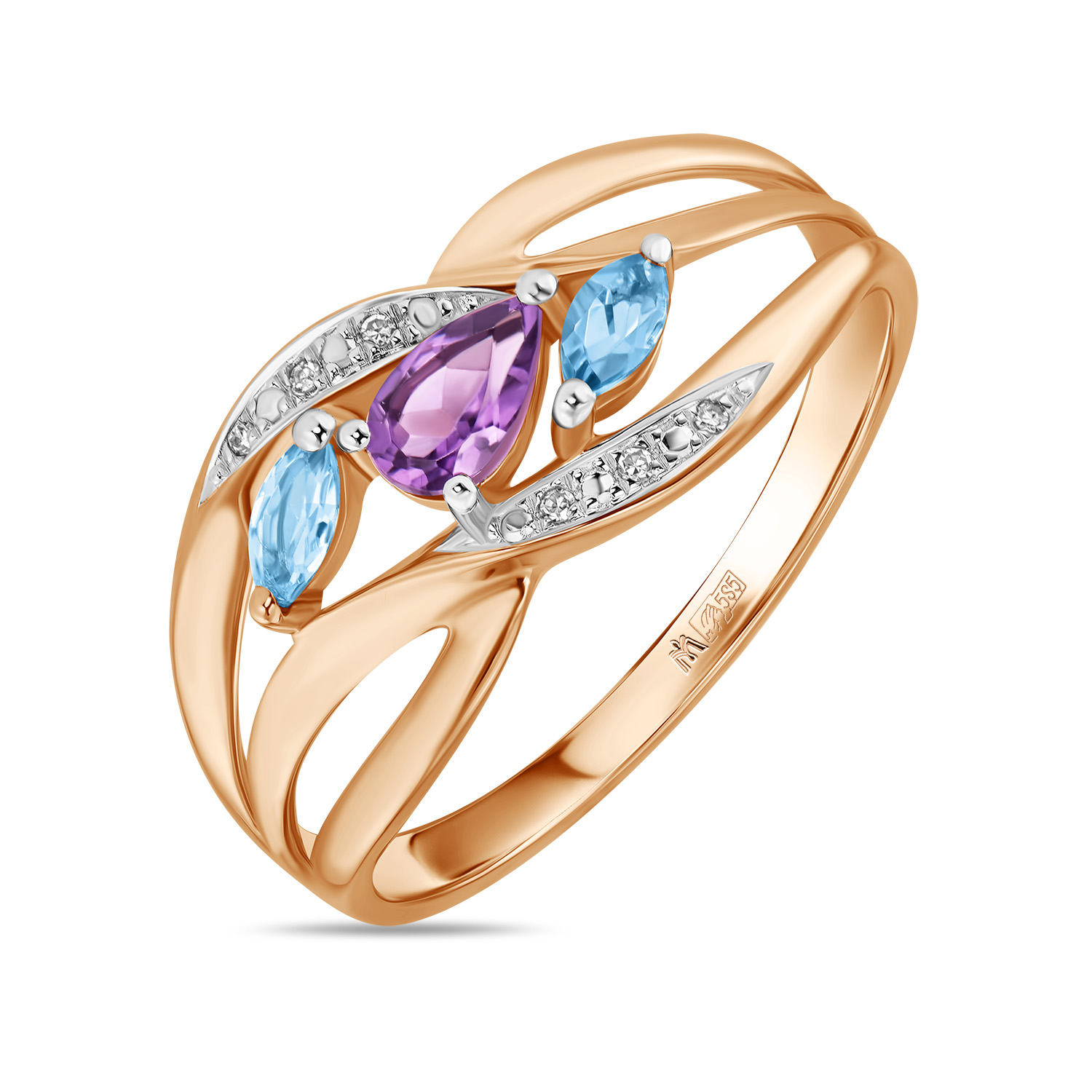 Кольца МЮЗ Золотое кольцо с аметистом, топазом и бриллиантами кольца мюз золотое кольцо с аметистом топазом цитрином бриллиантами и цветными бриллиантами