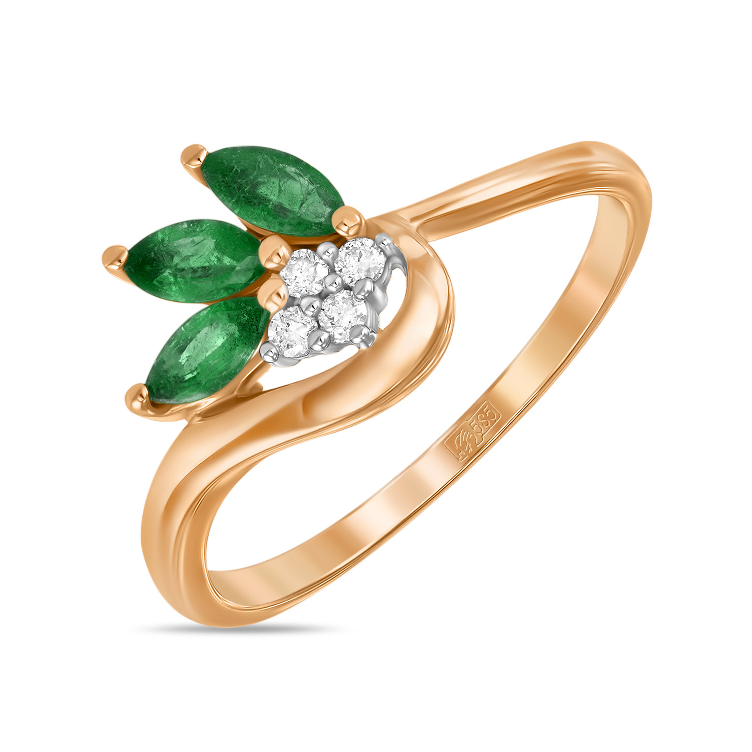 Кольца МЮЗ Золотое кольцо с бриллиантами и изумрудами 37160