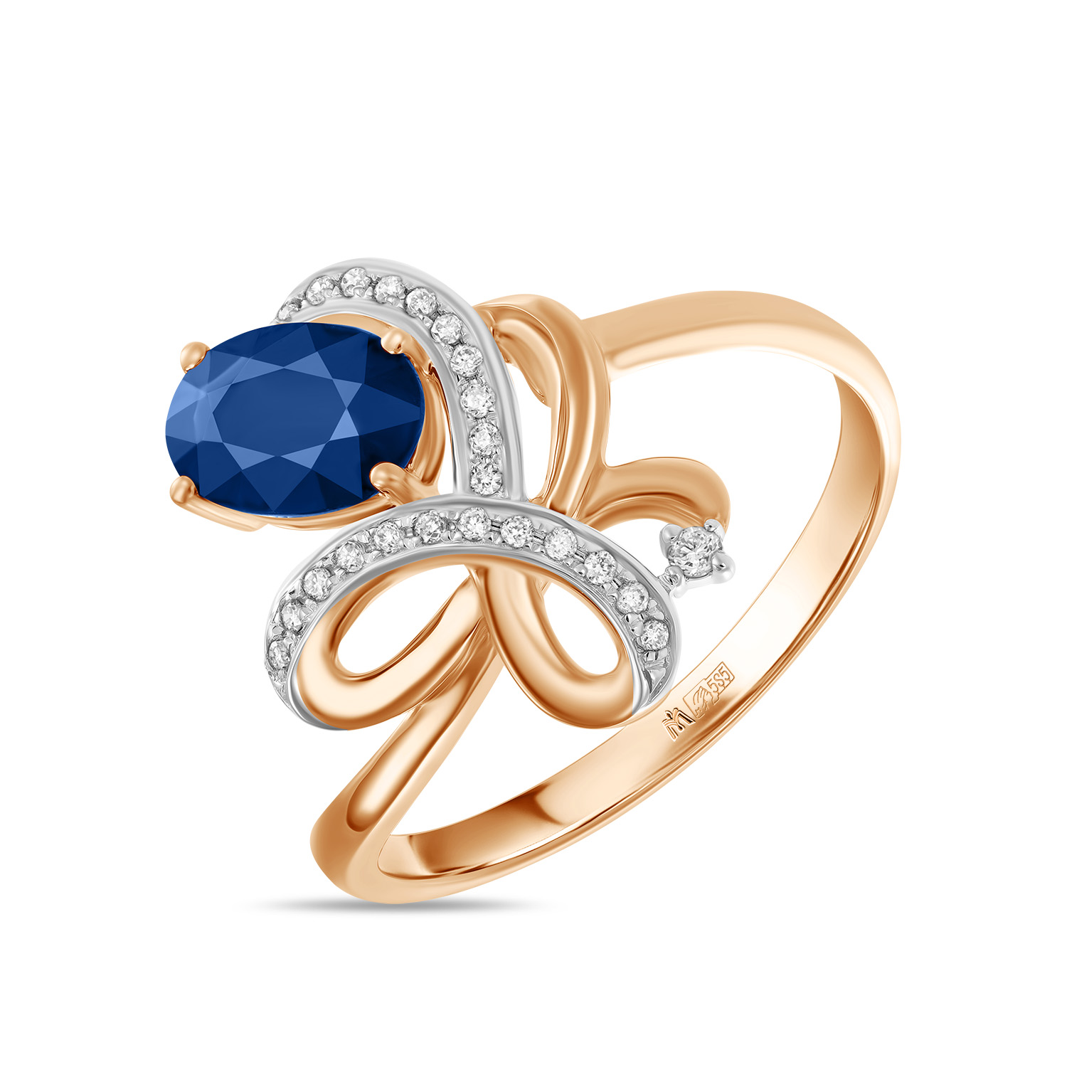 Кольца МЮЗ Золотое кольцо с бриллиантами и сапфиром 35195