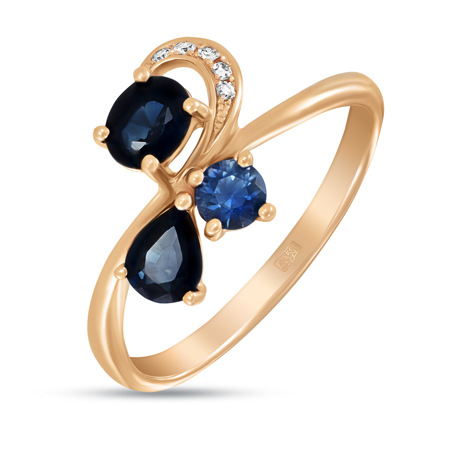 Кольца МЮЗ Золотое кольцо с бриллиантами и сапфирами 28995