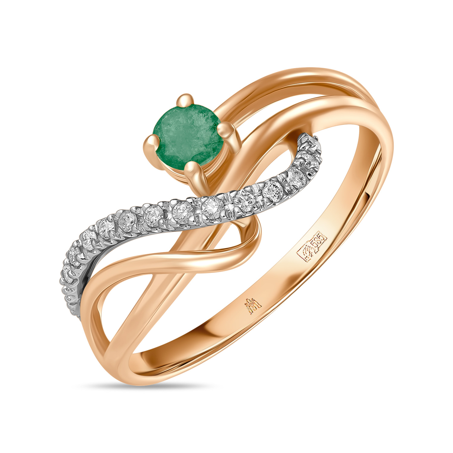 Кольца МЮЗ Золотое кольцо с бриллиантами и изумрудом 31159