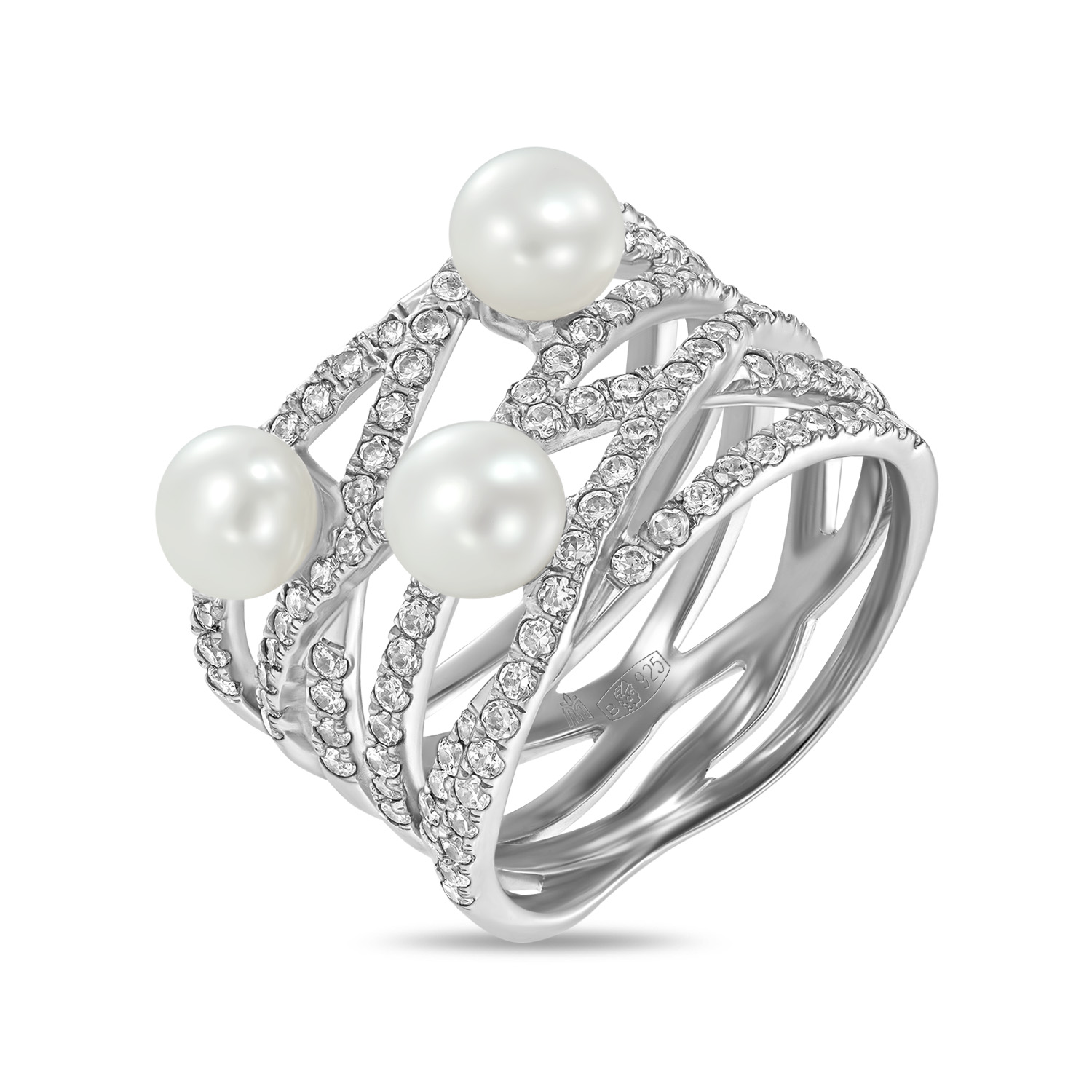 Кольца МЮЗ Серебряное кольцо с жемчугом и фианитами серебряное кольцо с жемчугом родолитом