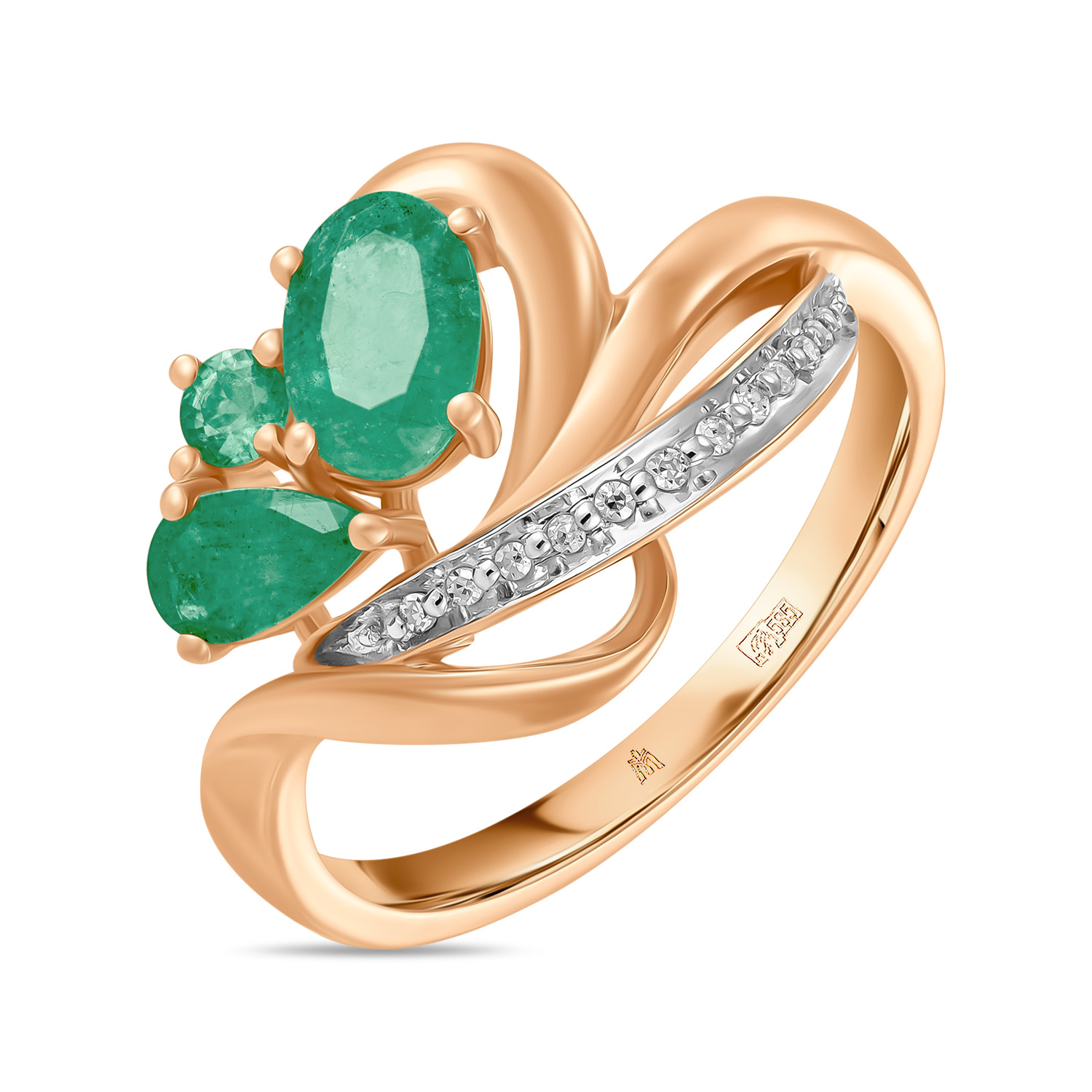 Кольца МЮЗ Золотое кольцо с бриллиантами и изумрудами 35195