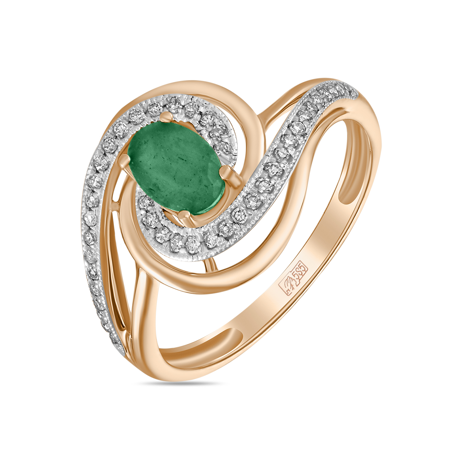 Кольца МЮЗ Золотое кольцо с бриллиантами и изумрудом 40195
