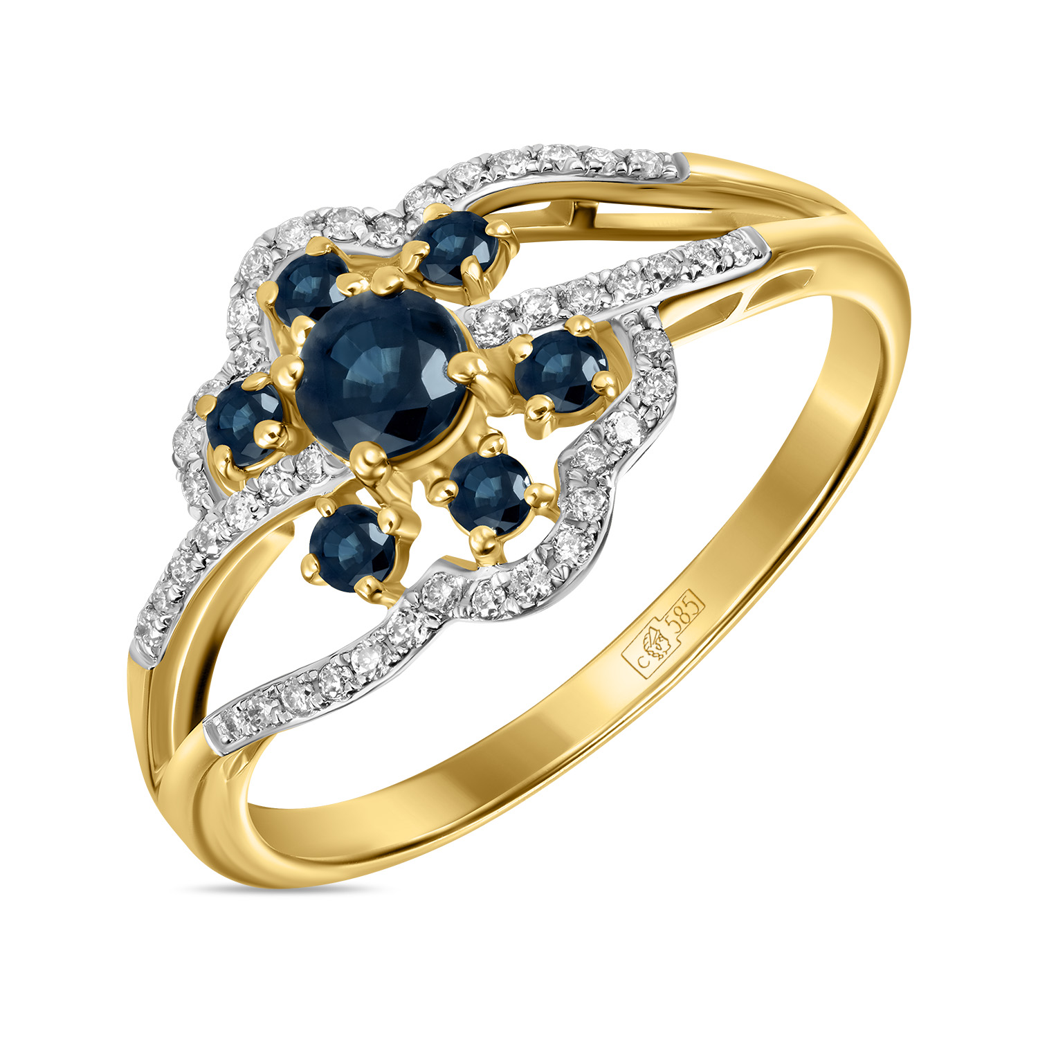 Кольца МЮЗ Золотое кольцо с бриллиантами и сапфирами кольца мюз золотое кольцо с бриллиантами и сапфирами
