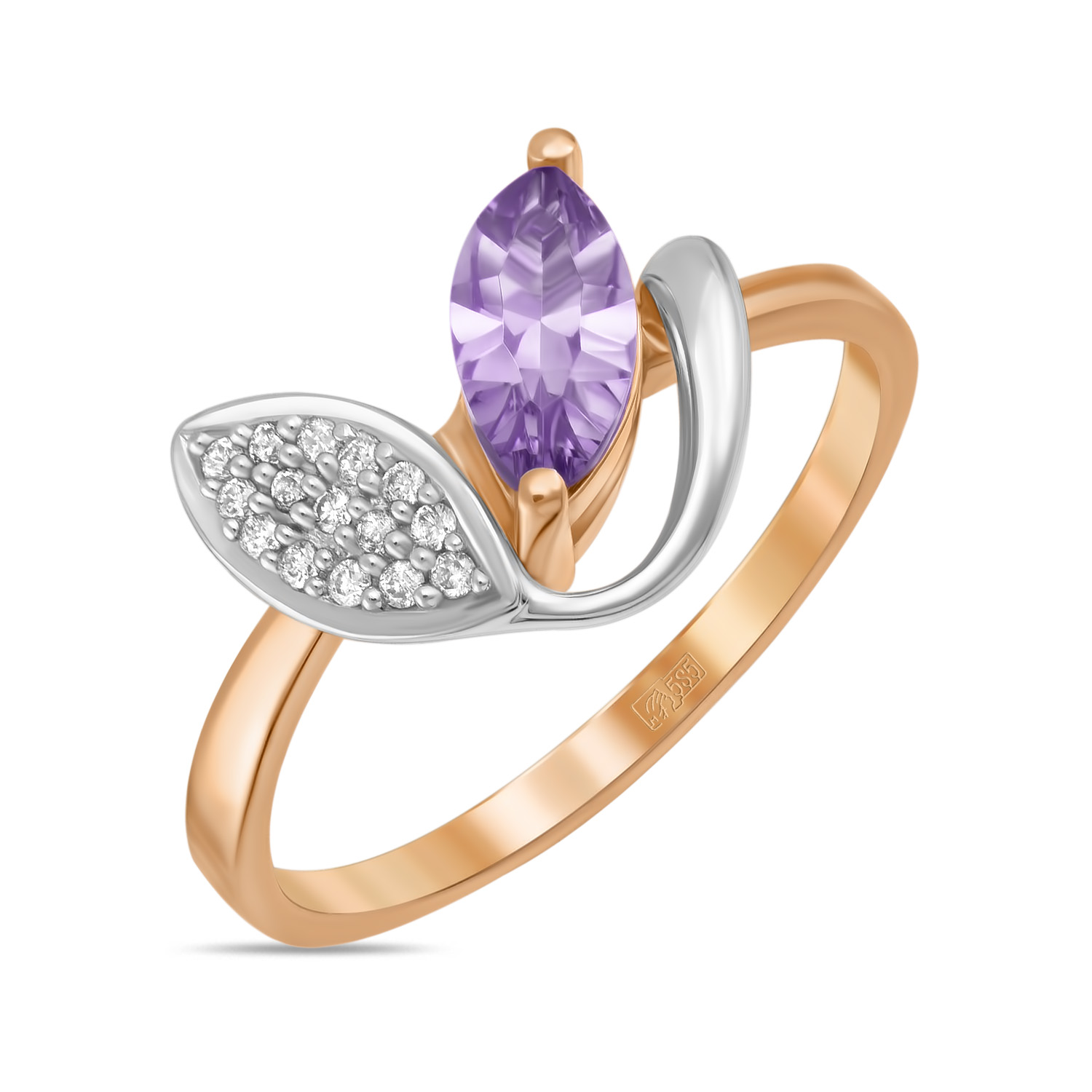 Кольца МЮЗ Золотое кольцо с аметистом и бриллиантами кольца miuz diamonds r01 sol59 025 g3 w