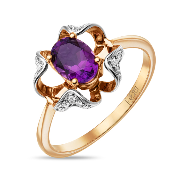 Кольца МЮЗ Золотое кольцо с аметистом и бриллиантами кольца мюз золотое кольцо с аметистом бриллиантами и эмалью