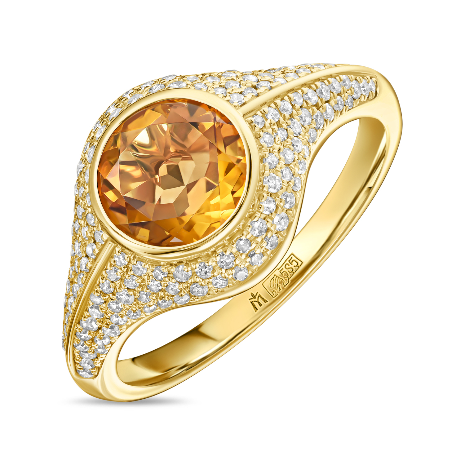 Кольца МЮЗ Кольцо с цитрином и бриллиантами кольца мюз золотое кольцо с цитрином и бриллиантами