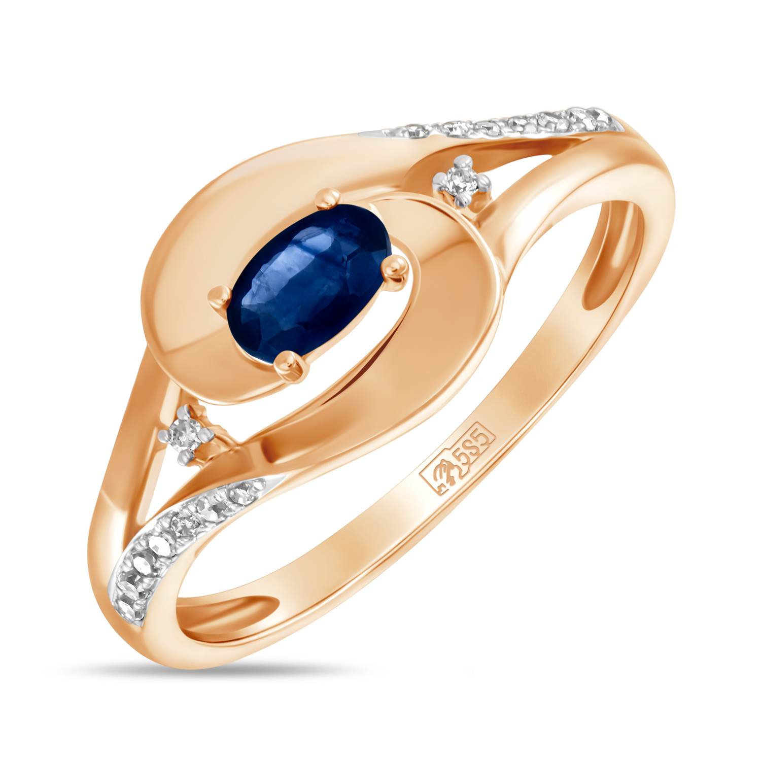 Кольца МЮЗ Золотое кольцо с бриллиантами и сапфиром 25795