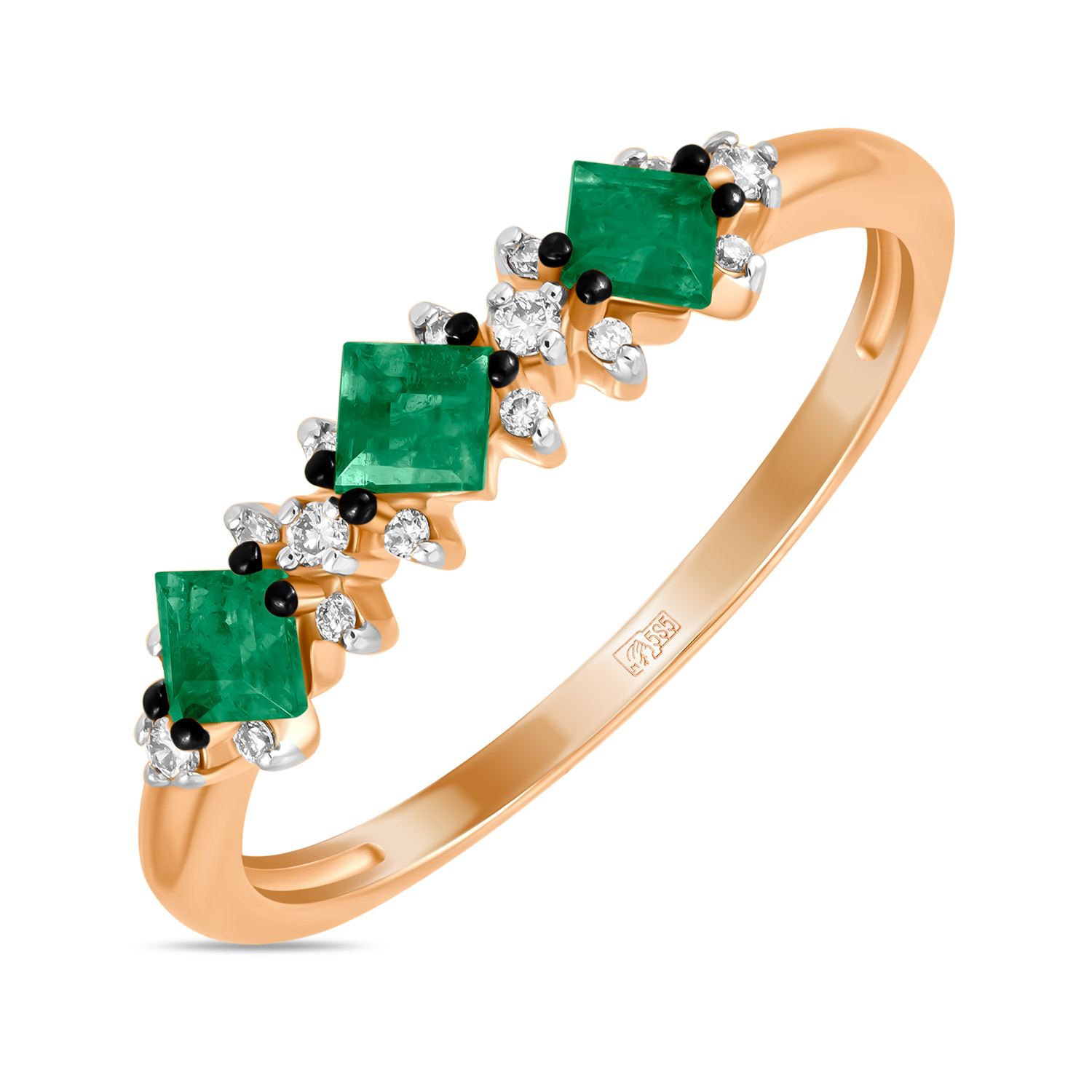 Кольца МЮЗ Золотое кольцо с бриллиантами и изумрудами 32196