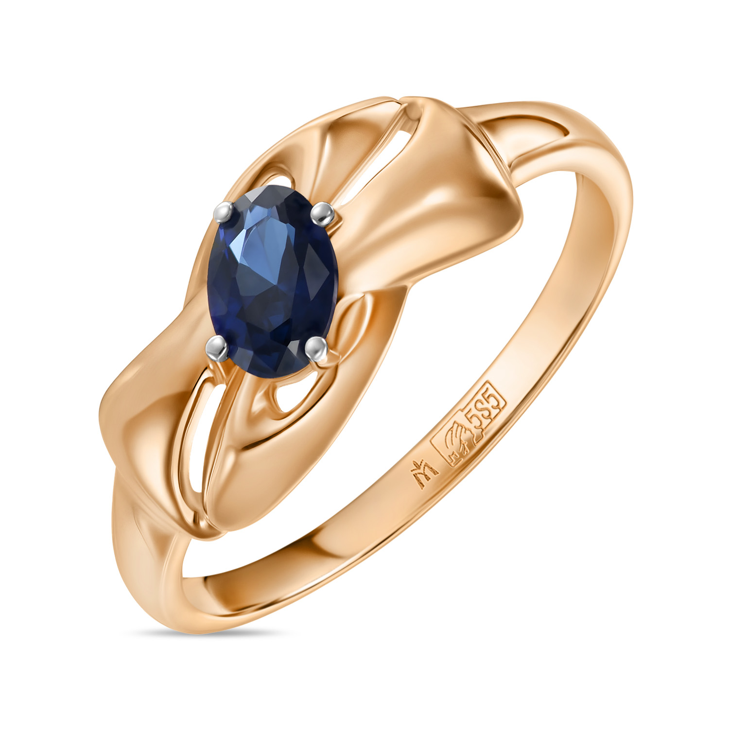 Кольца МЮЗ Золотое кольцо с выращенным сапфиром кольца мюз золотое кольцо с бриллиантами и выращенным сапфиром