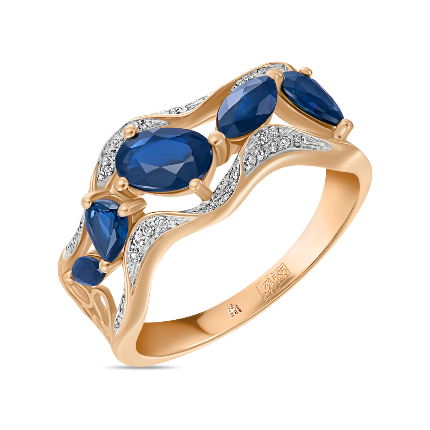 Кольца МЮЗ Золотое кольцо с бриллиантами и сапфирами 41796