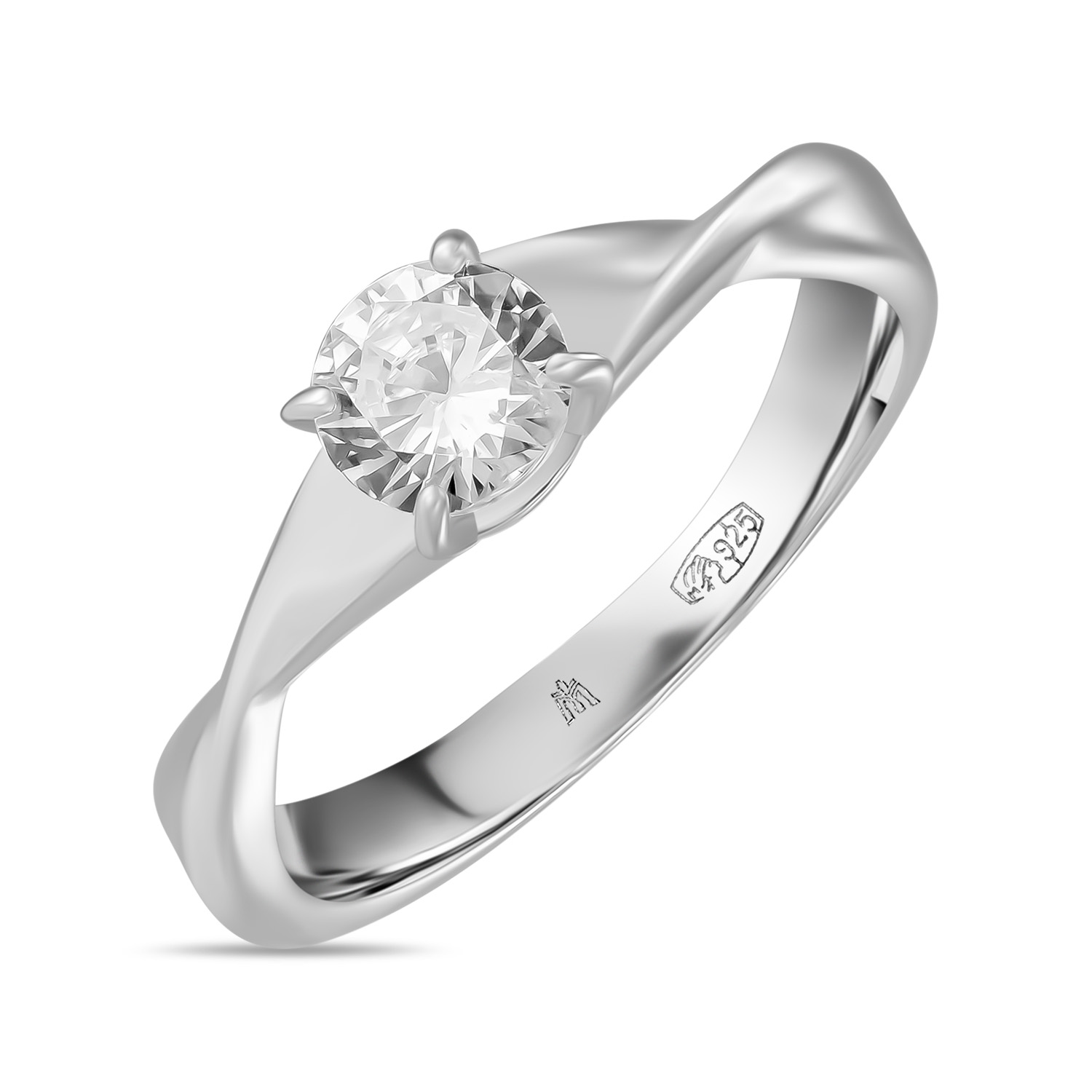 серебряное кольцо с бесцветным фианитом в золочении б2387799 Кольца МЮЗ Серебряное кольцо с фианитом