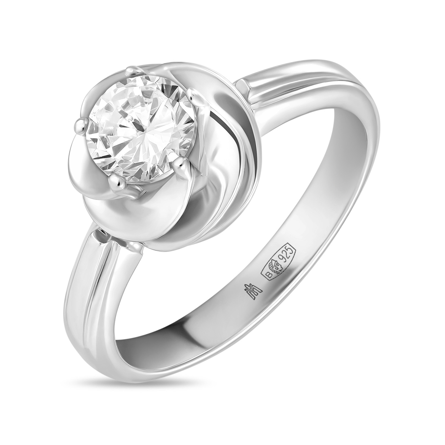 кольцо серебряное с фианитом золочение б23812435 Кольца МЮЗ Серебряное кольцо с фианитом