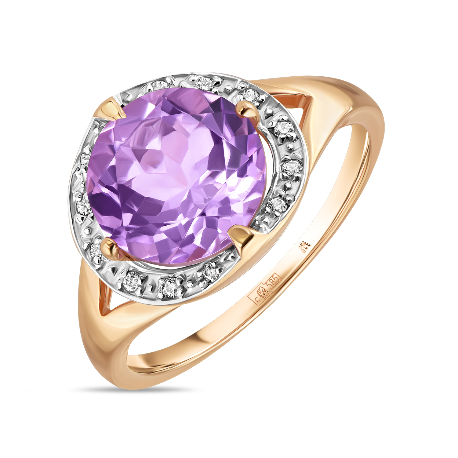 Кольца МЮЗ Золотое кольцо с аметистом и фианитами кольцо diamant из серебра с аметистом и фианитами 94 310 00679 2 размер 18 5