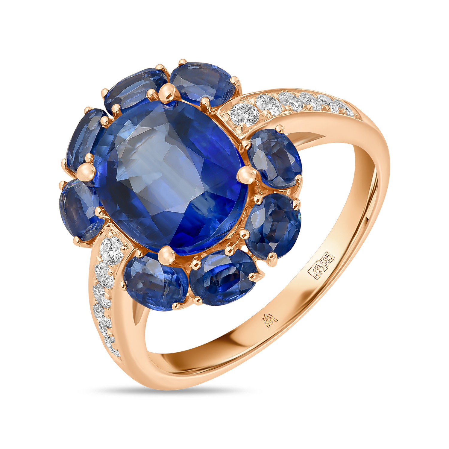 Кольца МЮЗ Золотое кольцо с бриллиантами и кианитом серебряное кольцо с натуральным кианитом коллекция ривьера покрытие палладий размер 16 5