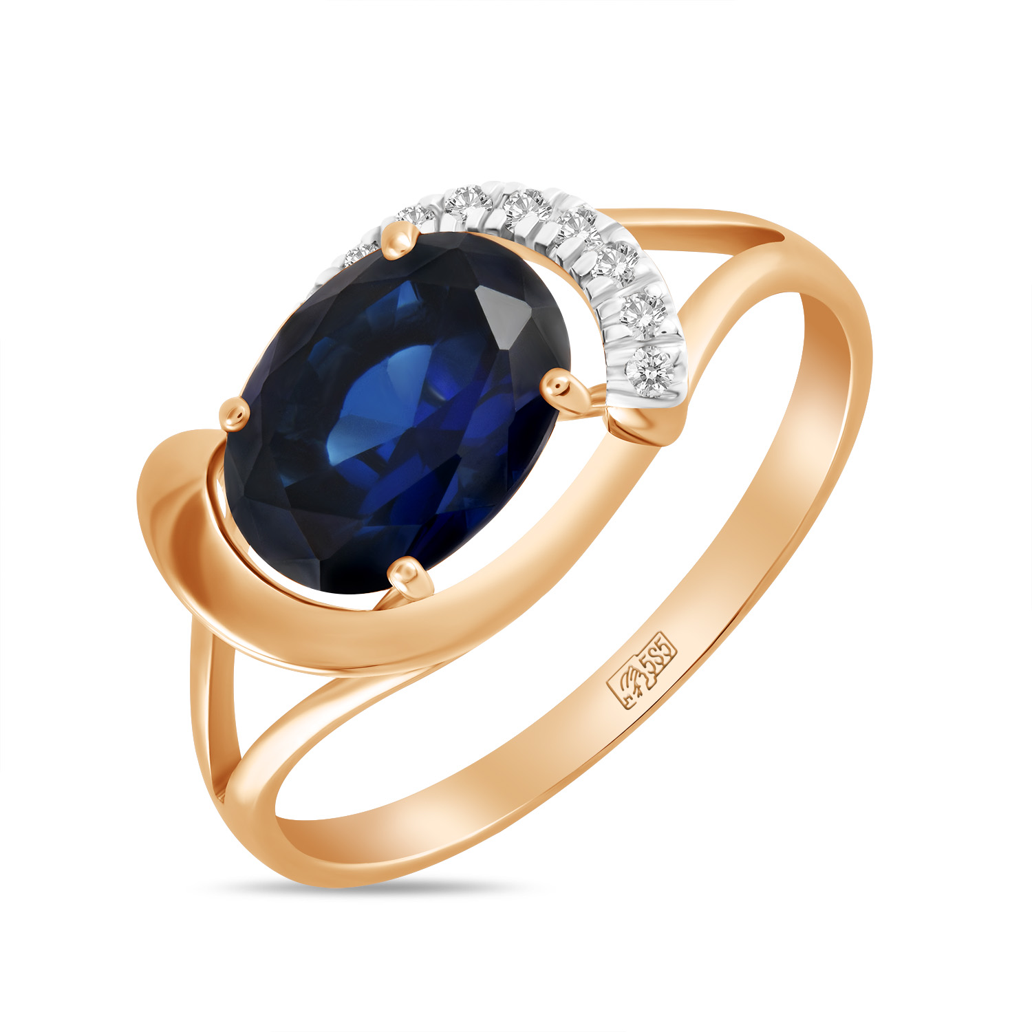 Кольца МЮЗ Кольцо с бриллиантами и выращенным сапфиром кольца мюз золотое кольцо с бриллиантами и выращенным сапфиром