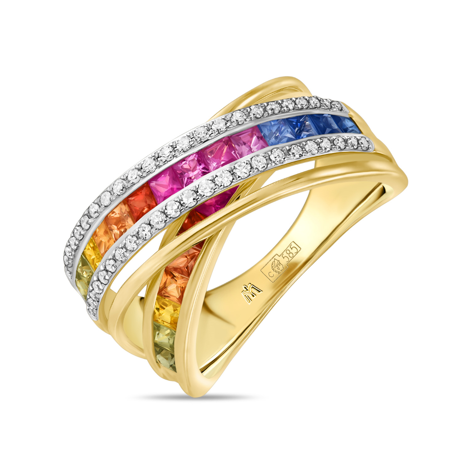 Кольца МЮЗ Кольцо с бриллиантами, сапфирами и цветными сапфирами