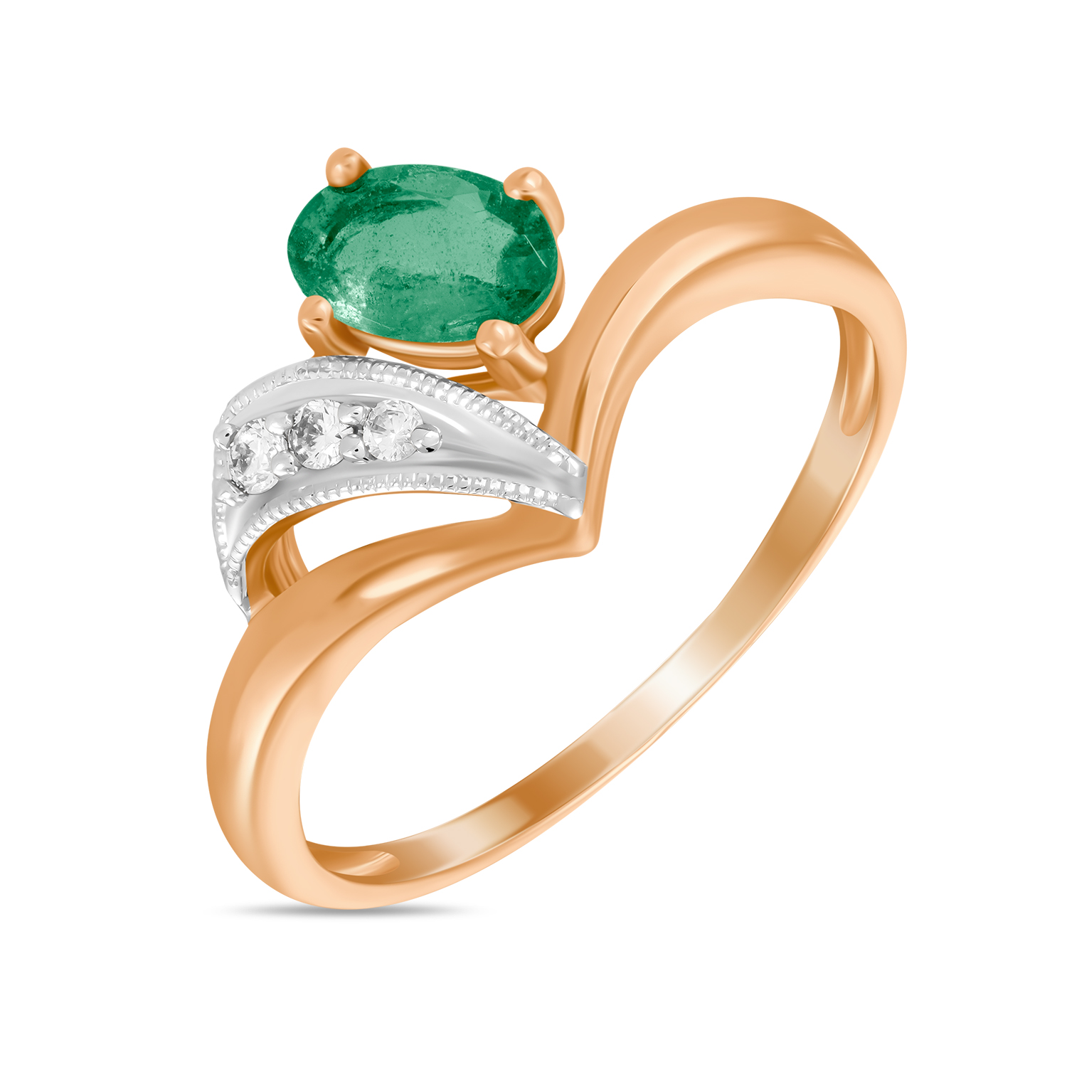 Кольца МЮЗ Золотое кольцо с бриллиантами и изумрудом 28595