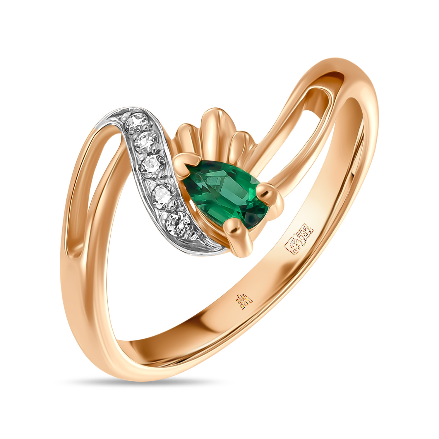 Кольца МЮЗ Золотое кольцо с гидротермальным изумрудом и фианитами кольца мюз золотое кольцо с гидротермальным изумрудом и фианитами