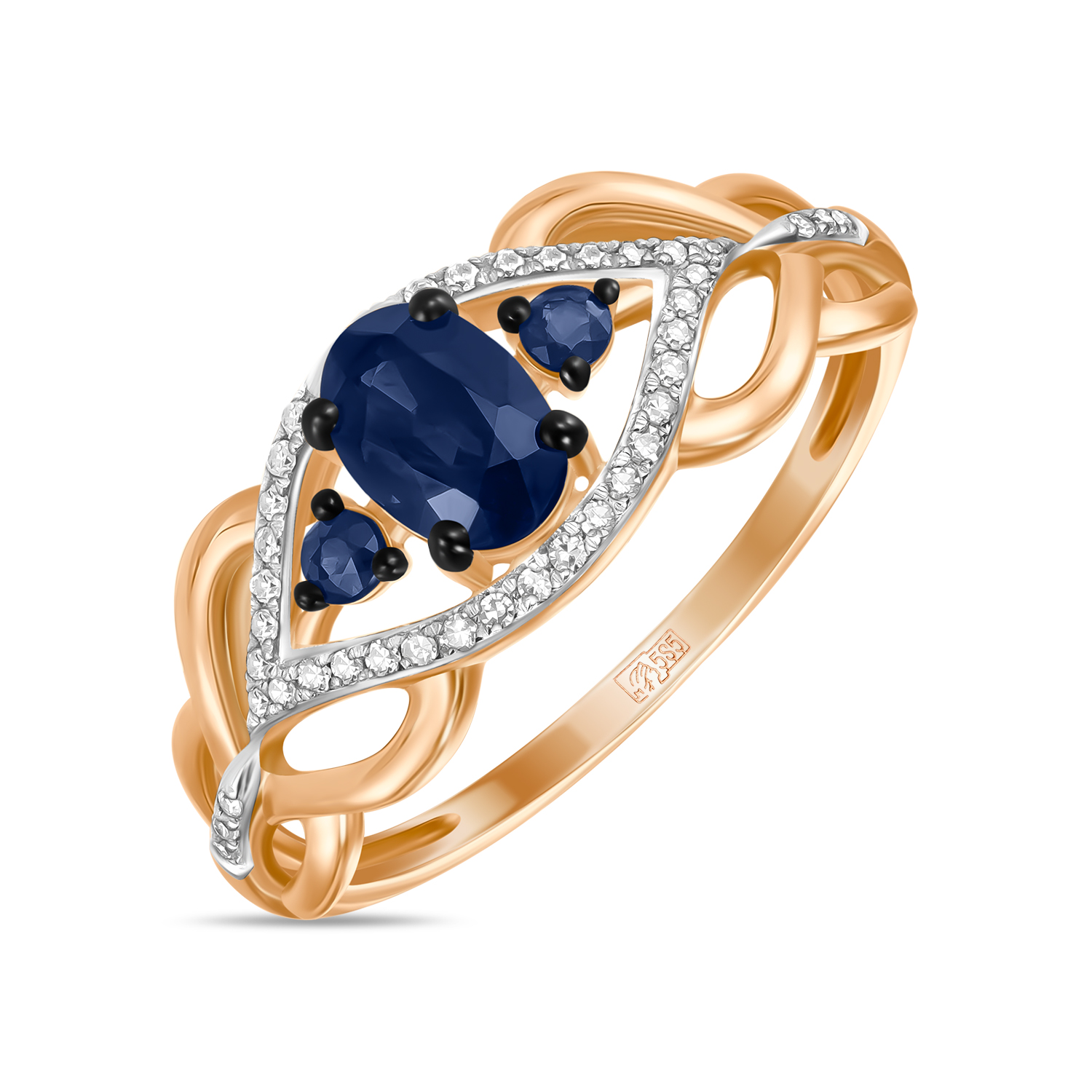 Кольца МЮЗ Золотое кольцо с бриллиантами и сапфирами 35559