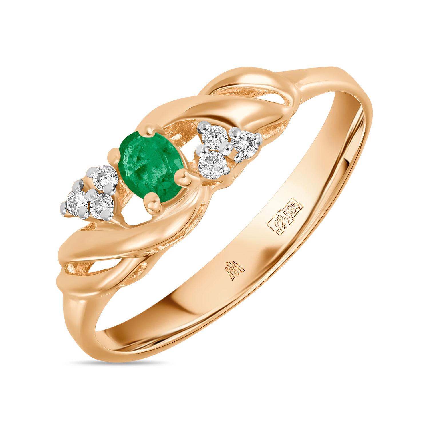 Кольца МЮЗ Золотое кольцо с бриллиантами и изумрудом 22796