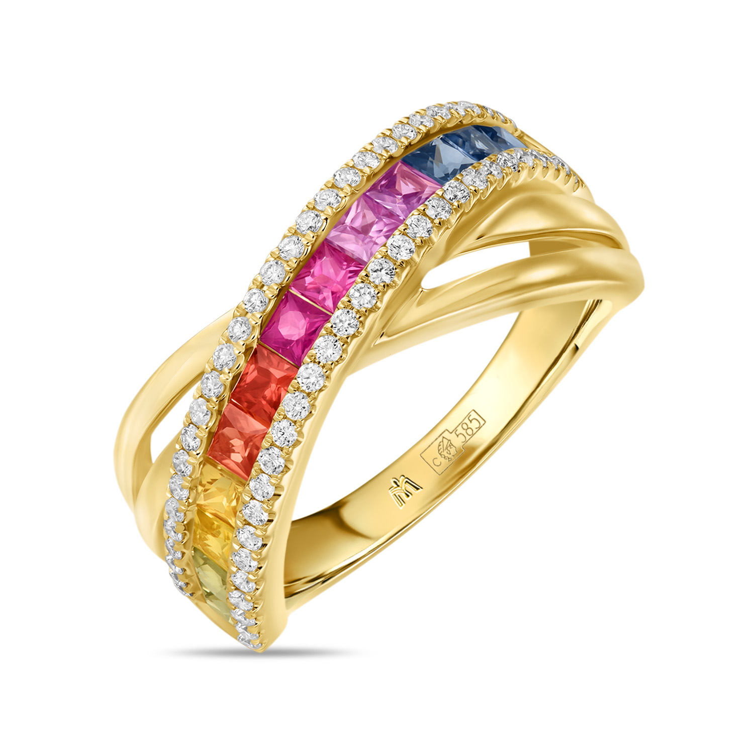 кольца мюз кольцо с топазом бриллиантами и цветными сапфирами Кольца МЮЗ Кольцо с бриллиантами, сапфирами и цветными сапфирами