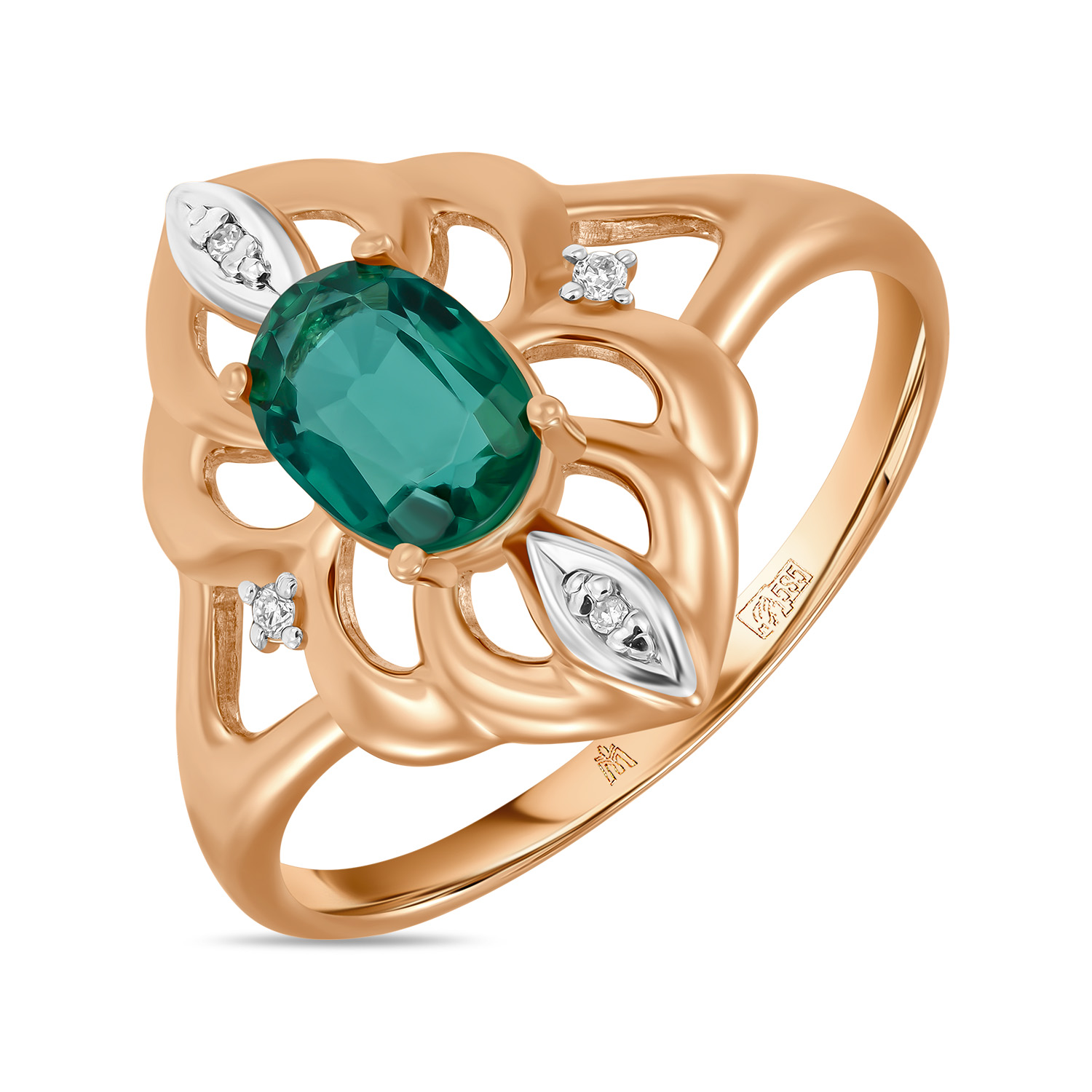 Кольца МЮЗ Золотое кольцо с бриллиантами и гидротермальным изумрудом кольца мюз кольцо с бриллиантами и гидротермальным изумрудом