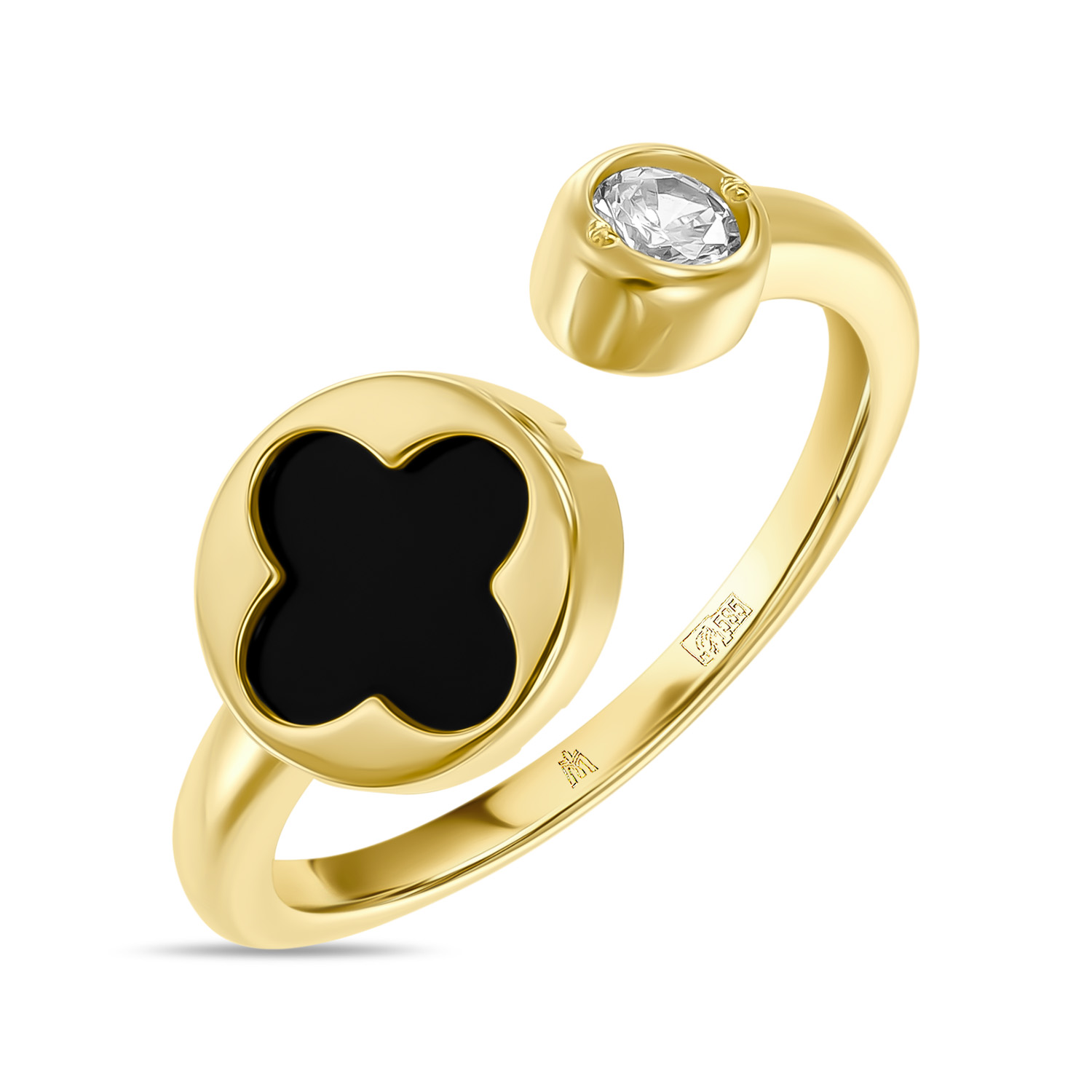 Кольца МЮЗ Кольцо с ониксом и фианитом кольца мюз кольцо с бриллиантами и ониксом
